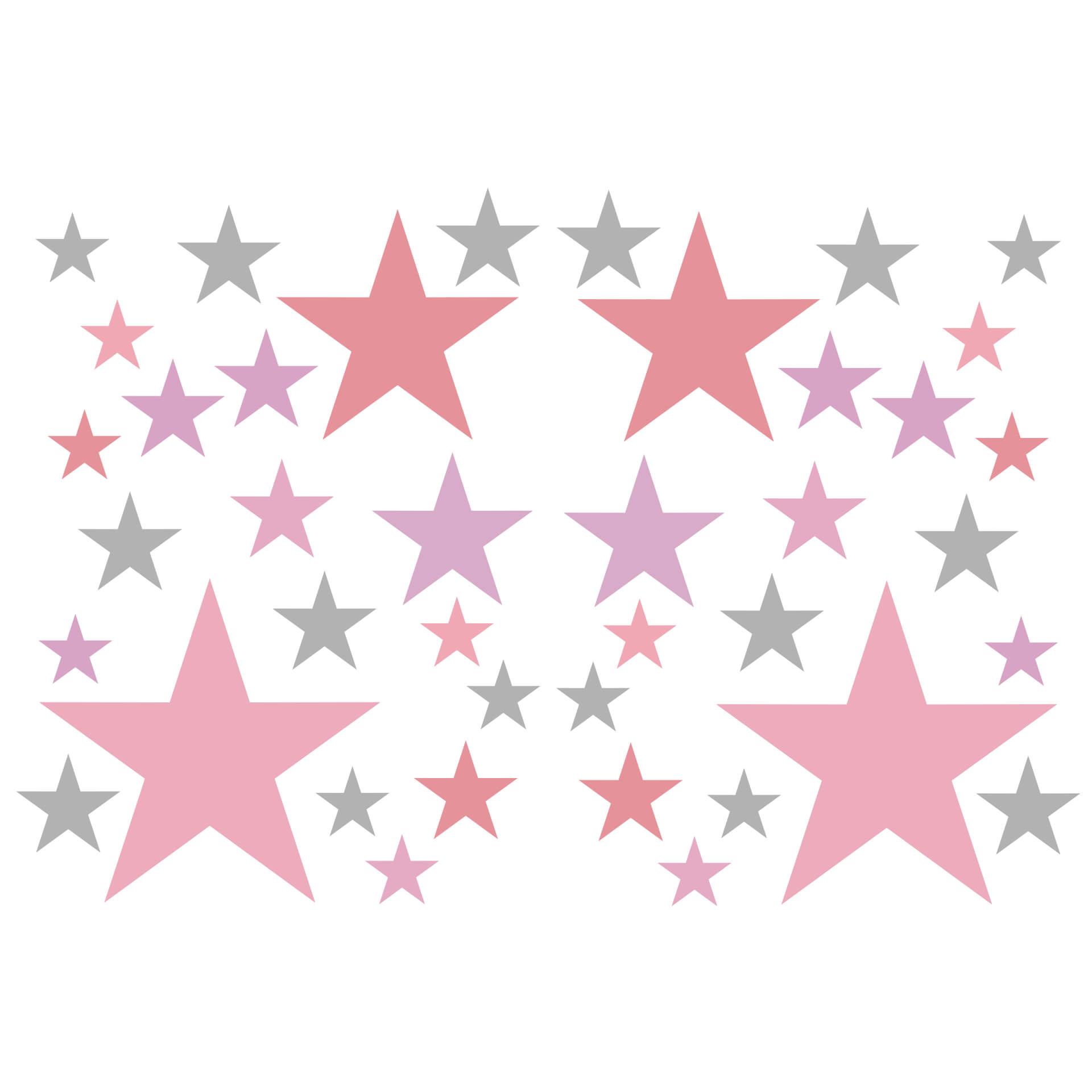 Muursticker set  Sterren - Roze en Grijs
