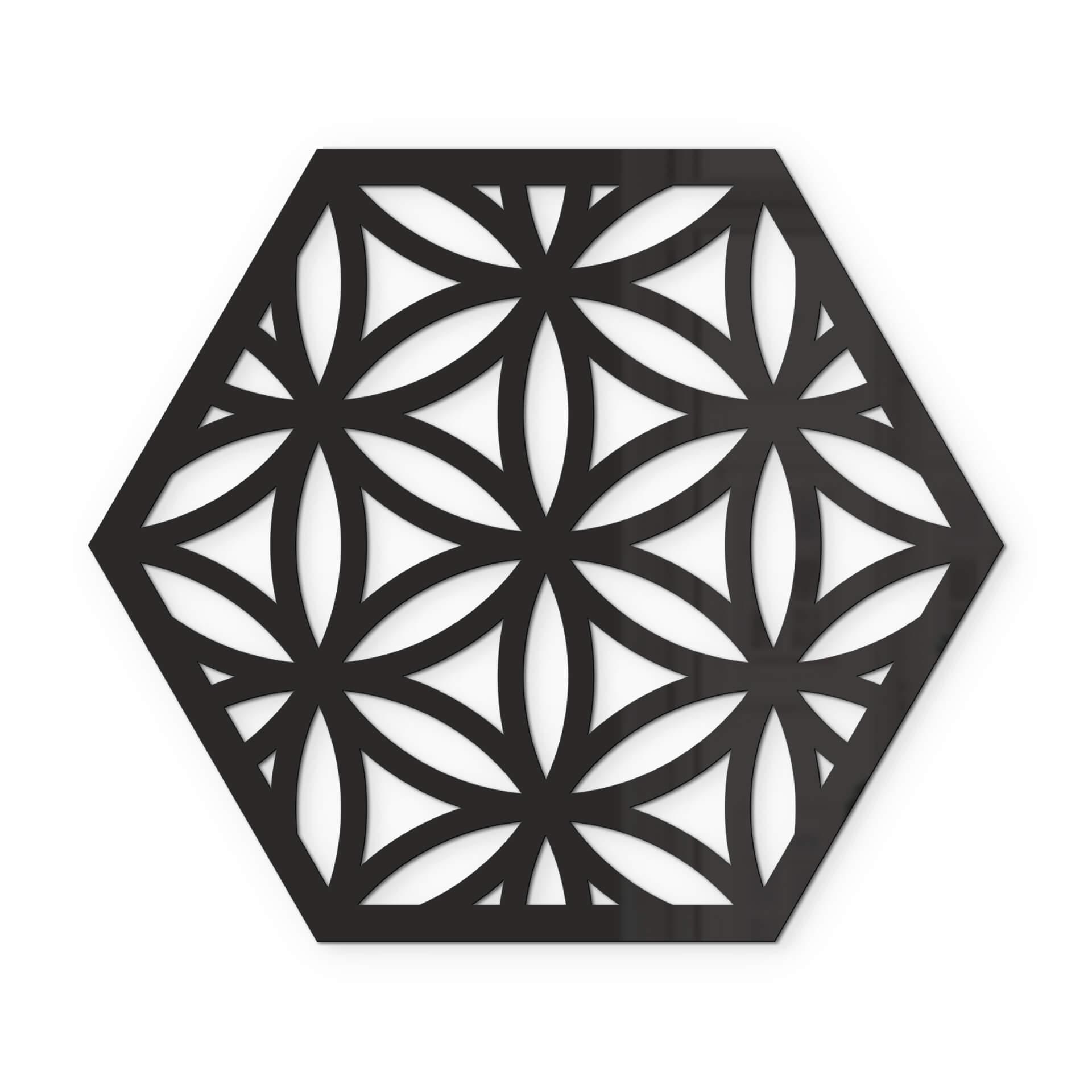 Decoración acrílica hexágono flor de la vida