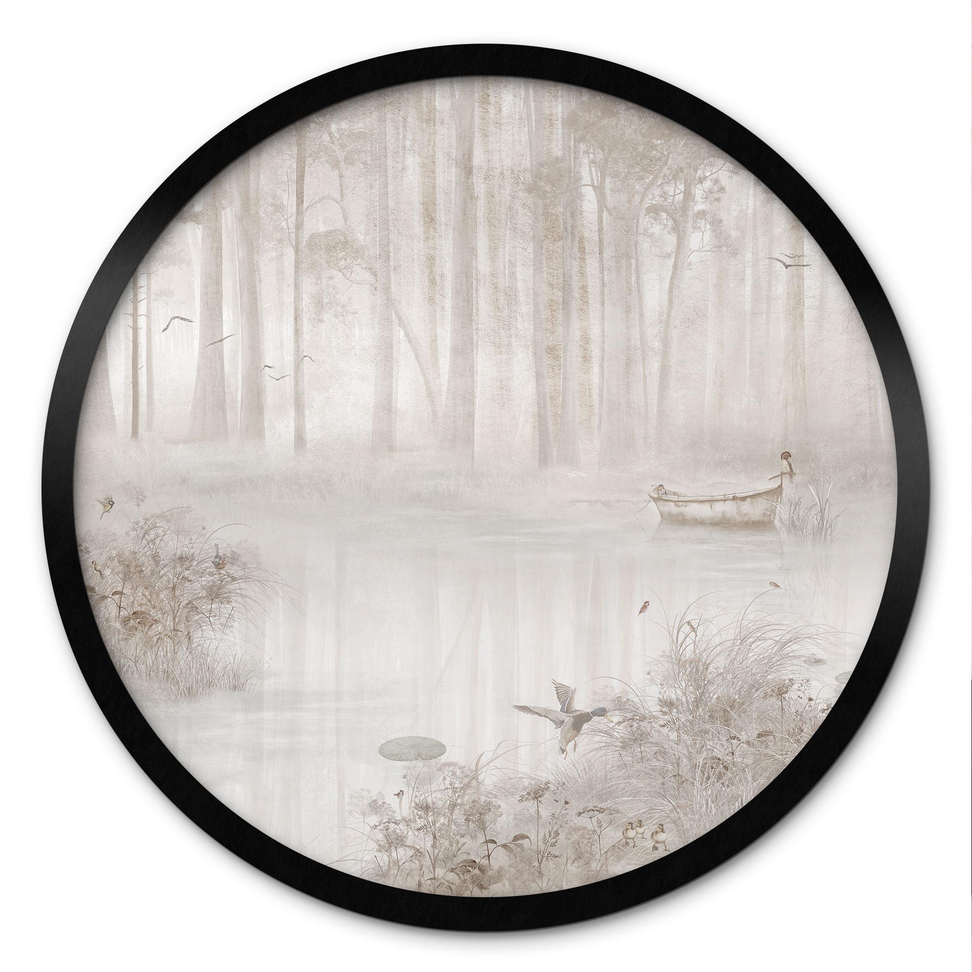 Poster Wald am See im Nebel in Beige - Ms Tiff - Rund