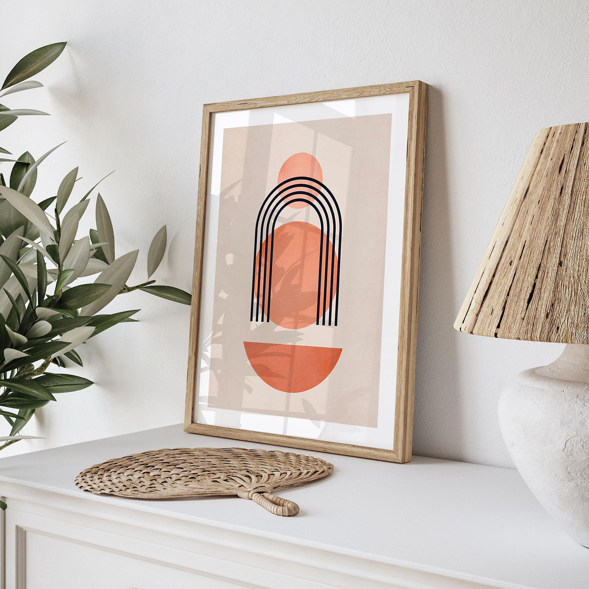 Plakat Abstrakt geometri i ferskenfarver - Kubistika