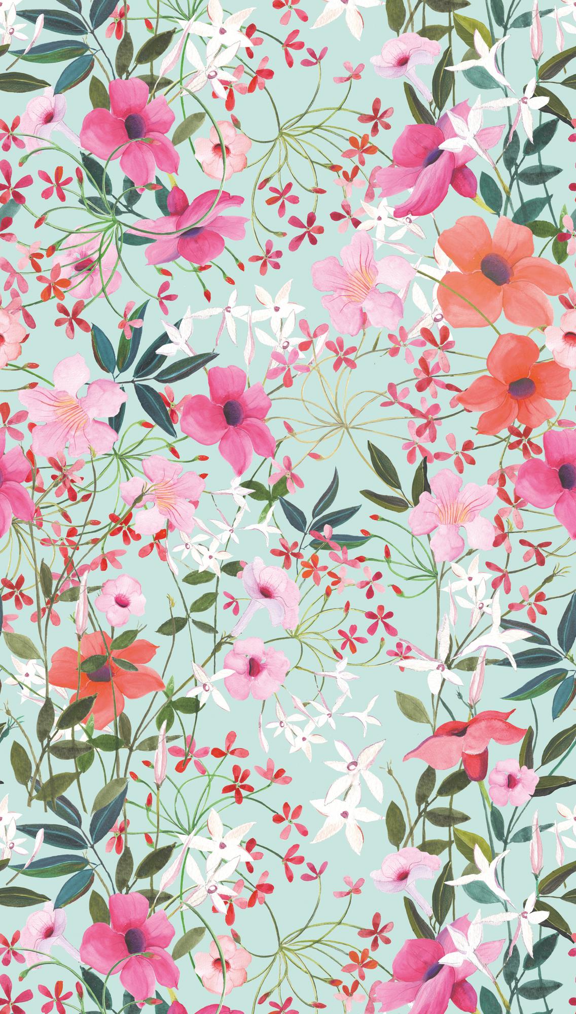 behang bloemmotieven turquoise - vliesbehang bloemen planten Livingwalls - mat en glad