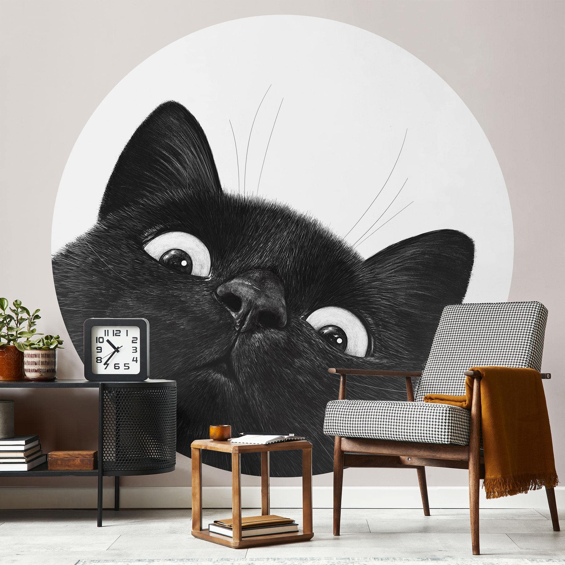 Papier peint photo Chat noir amusant - Korenkova - Rond