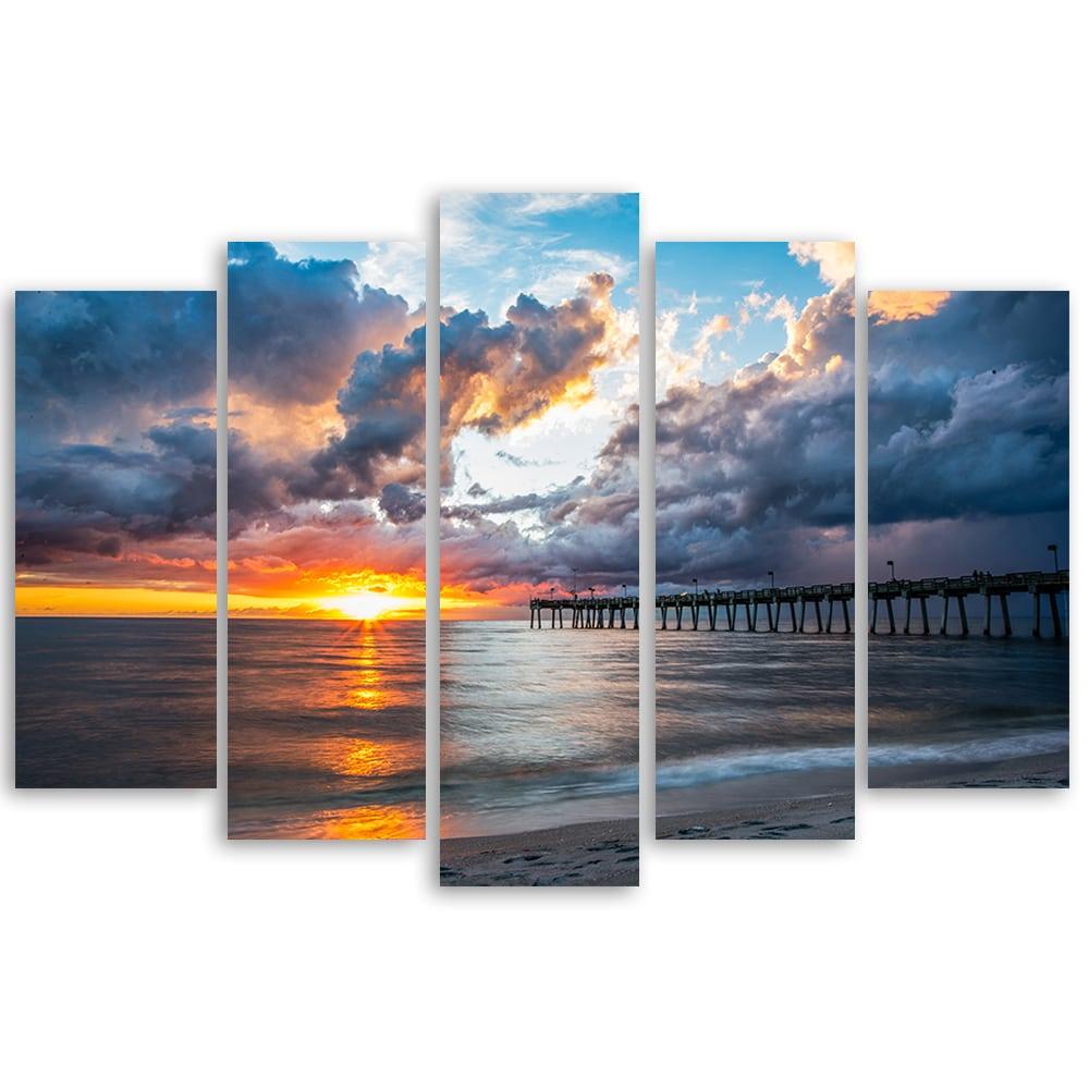 5-delige canvasprint, zee bij zonsondergang