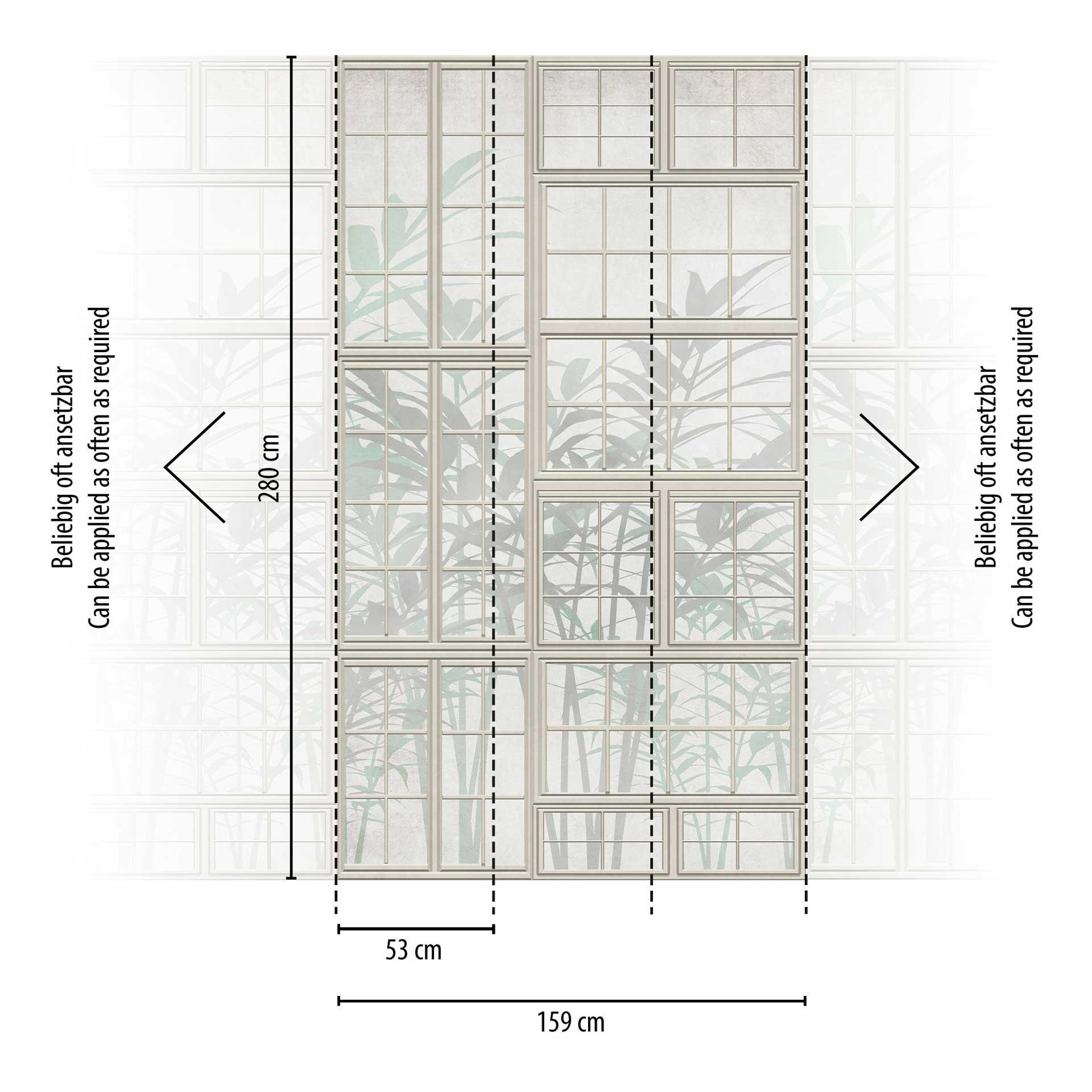 raamschildering met plantenmotief - vliesbehang natuurlook - woonkamer 3D behang