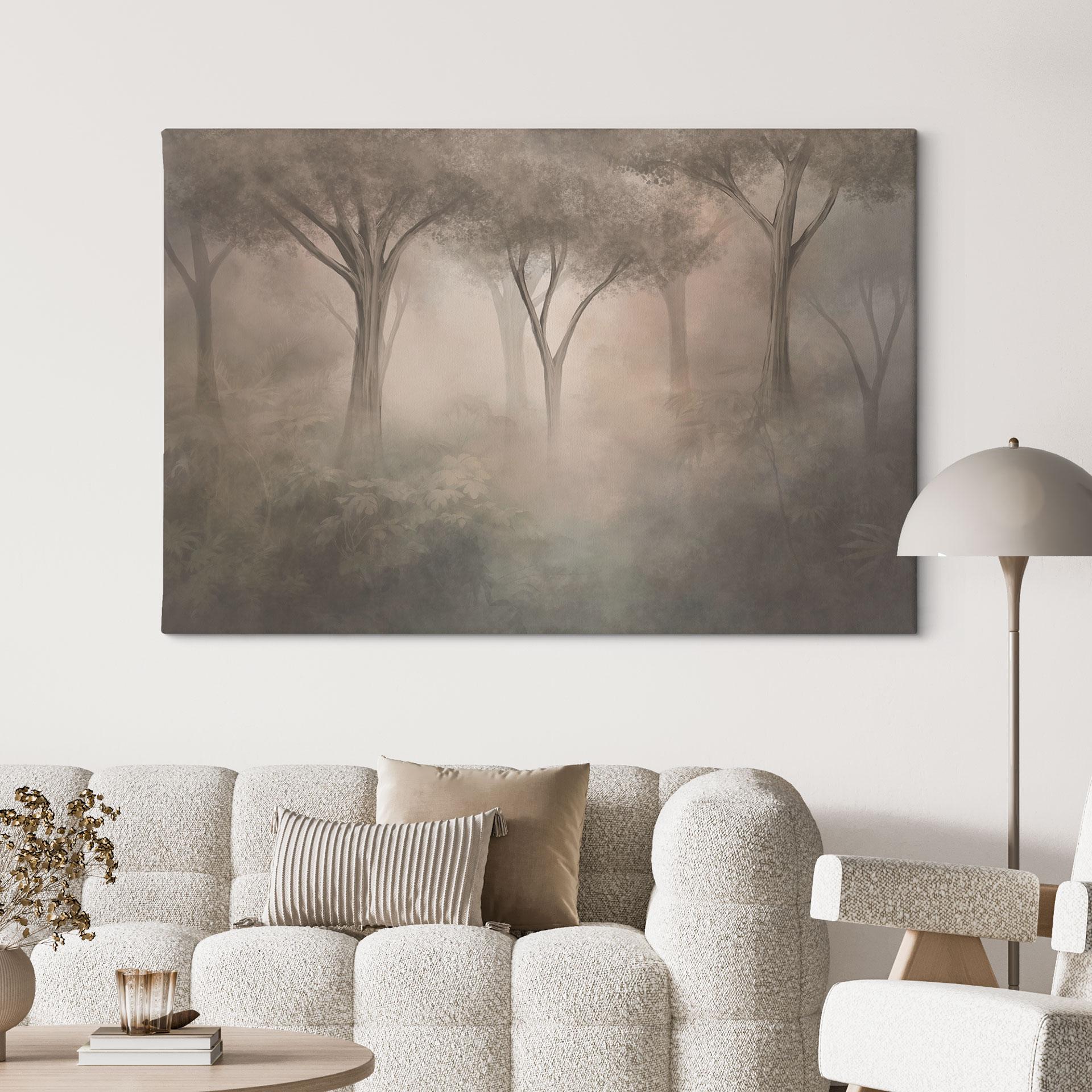 Leinwandbild Waldmagie im Morgennebel Beige - Ms Tiff