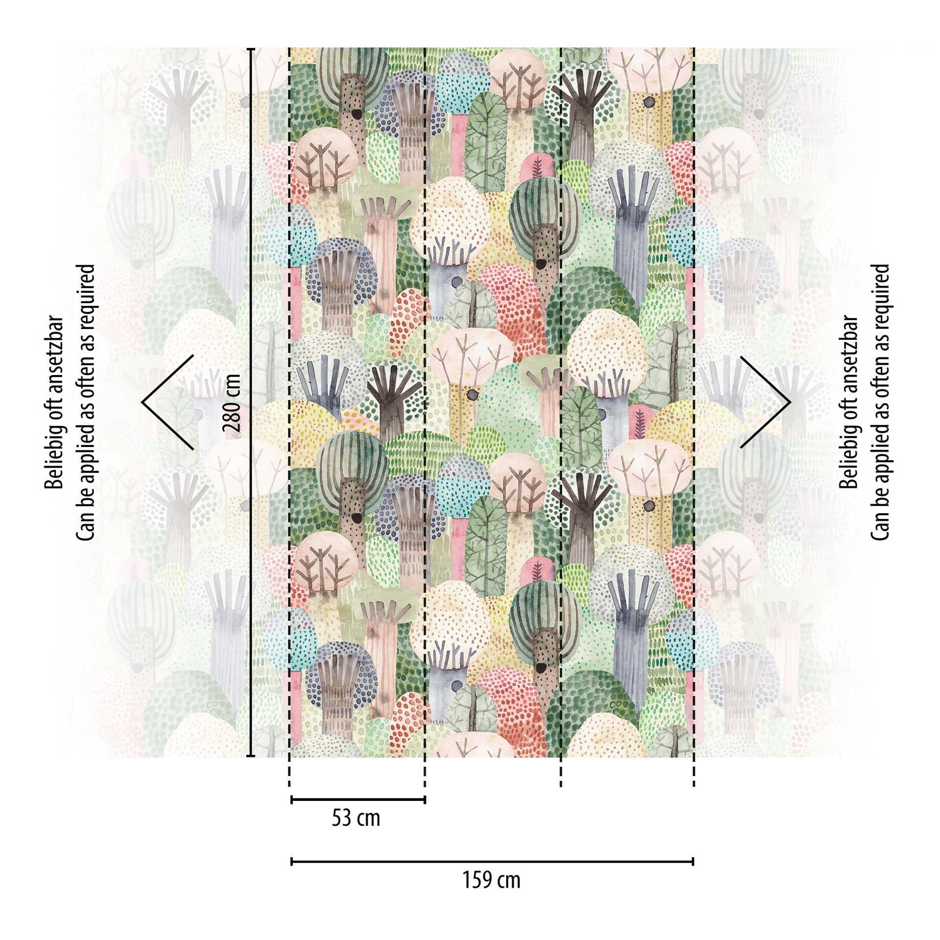 behang met kleurrijk bosmotief - vliesbehang voor kinderkamer - speels boom design