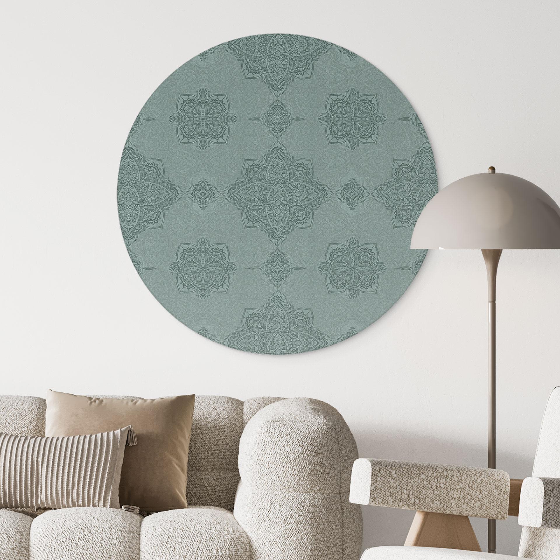 Billede Mønster Marrakech grøn - Bloomery Decor - rund – print på aluminium (Alu-Dibond)