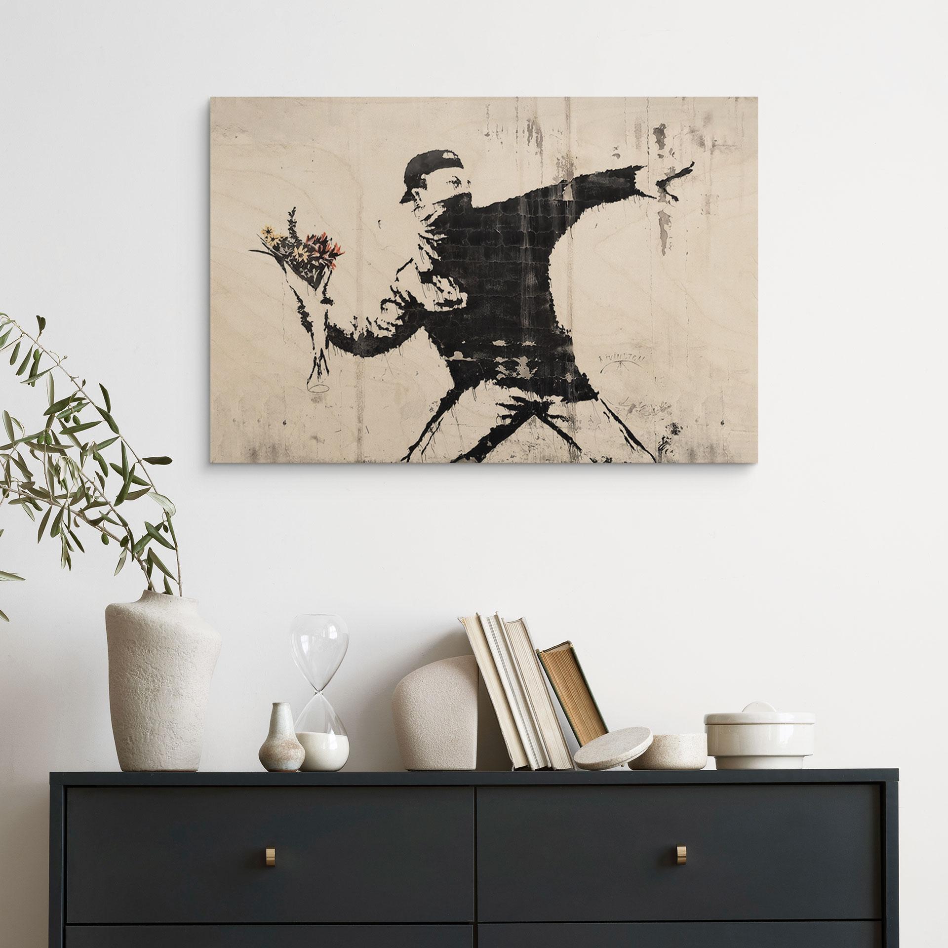 Drewniany obraz Banksy - Miotacz kwiatów