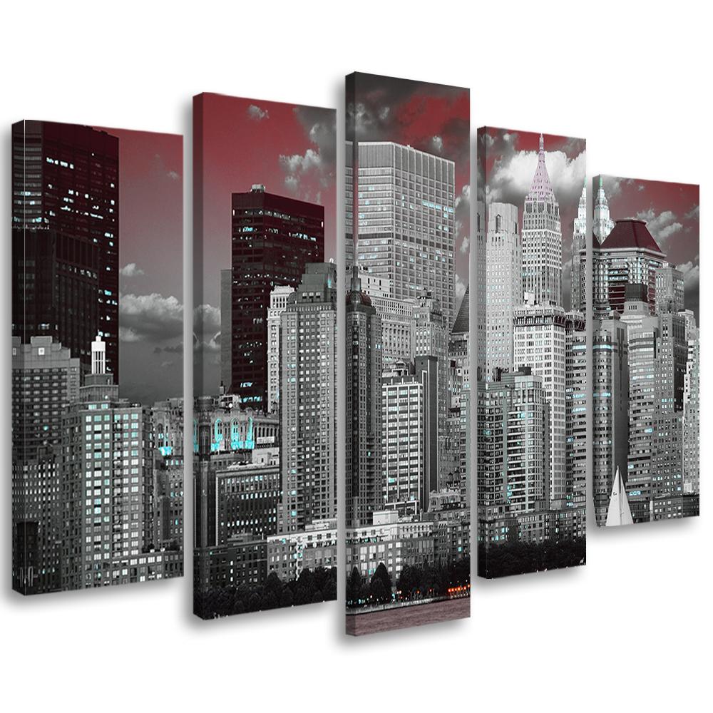 5 stykke lærredstryk, New York City skyskrabere