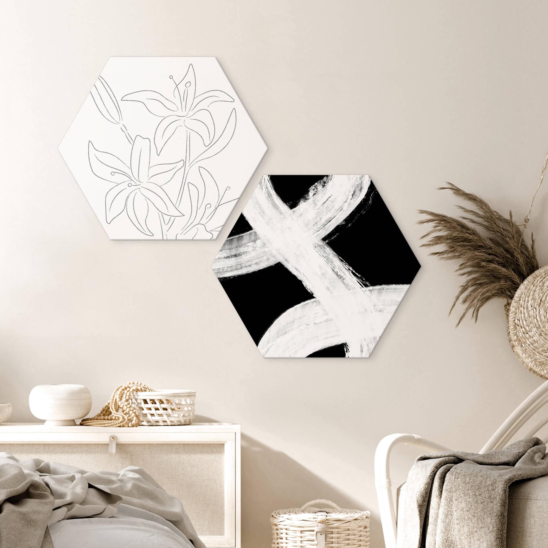 Hexagon Dibond 1X Studio - Zwart Wit Spel Abstract