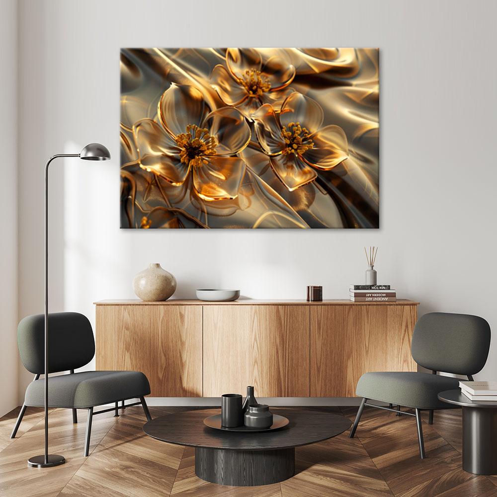 Canvasbillede, gennemsigtige blomster i guld