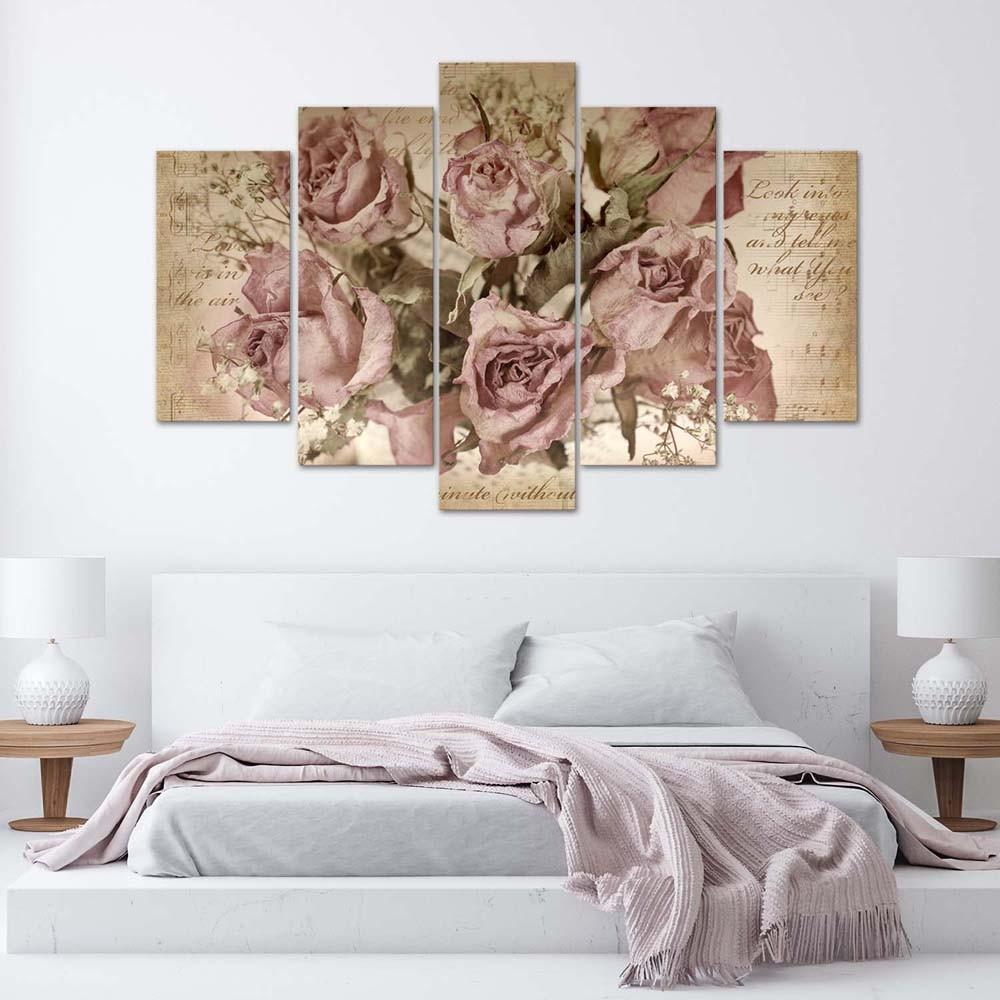 5 stykke lærred print Pink Roses blomster