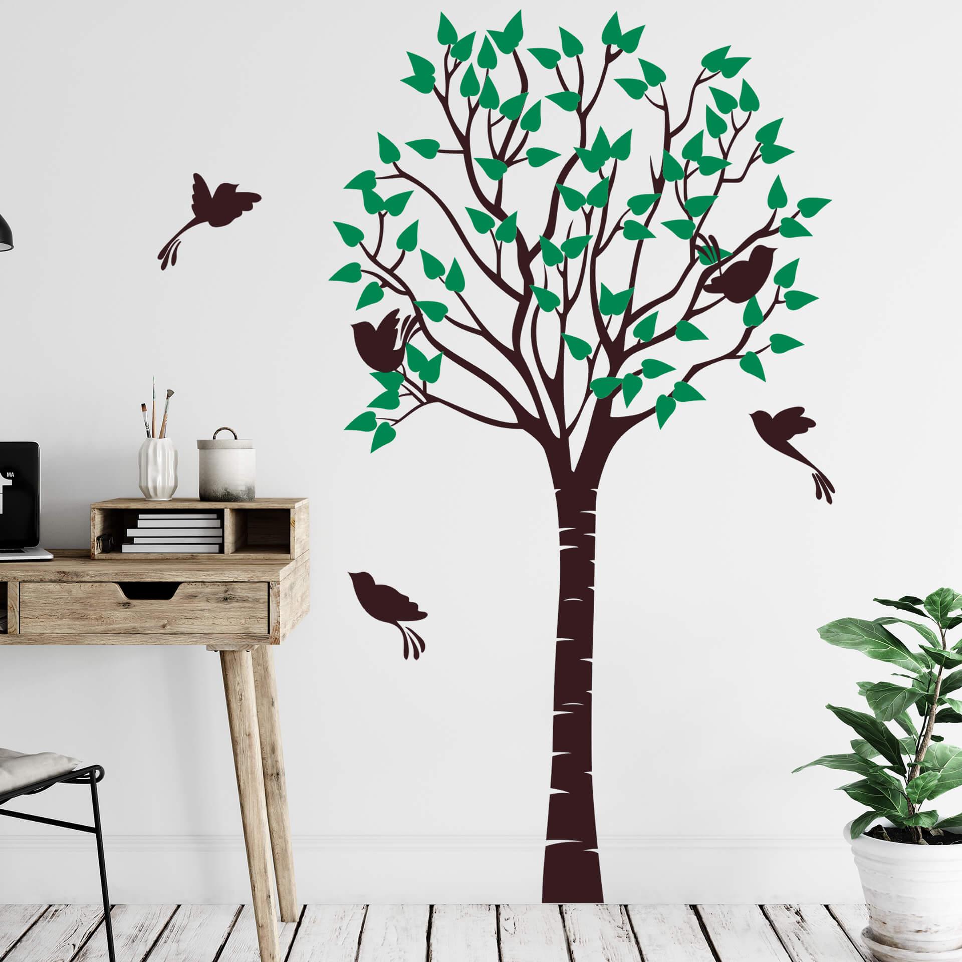 Muursticker Boom met Vogels 2-kleuren