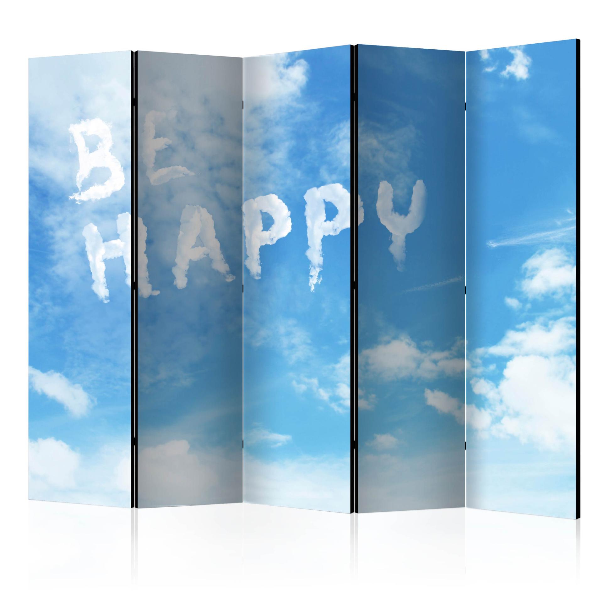Skærm til rumopdeling - Be happy , 5-delt - 225x172 cm