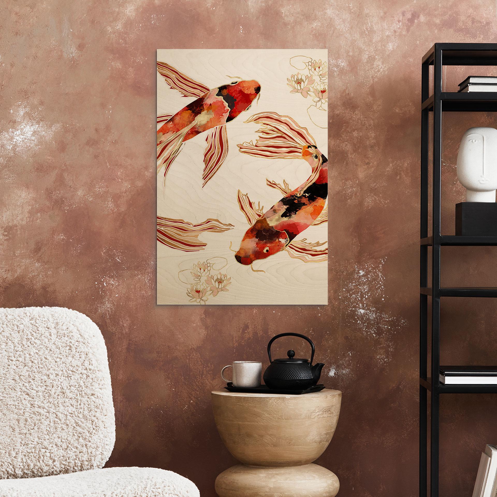 Holzbild Zwei Kois im Teich - SpaceFrog Designs
