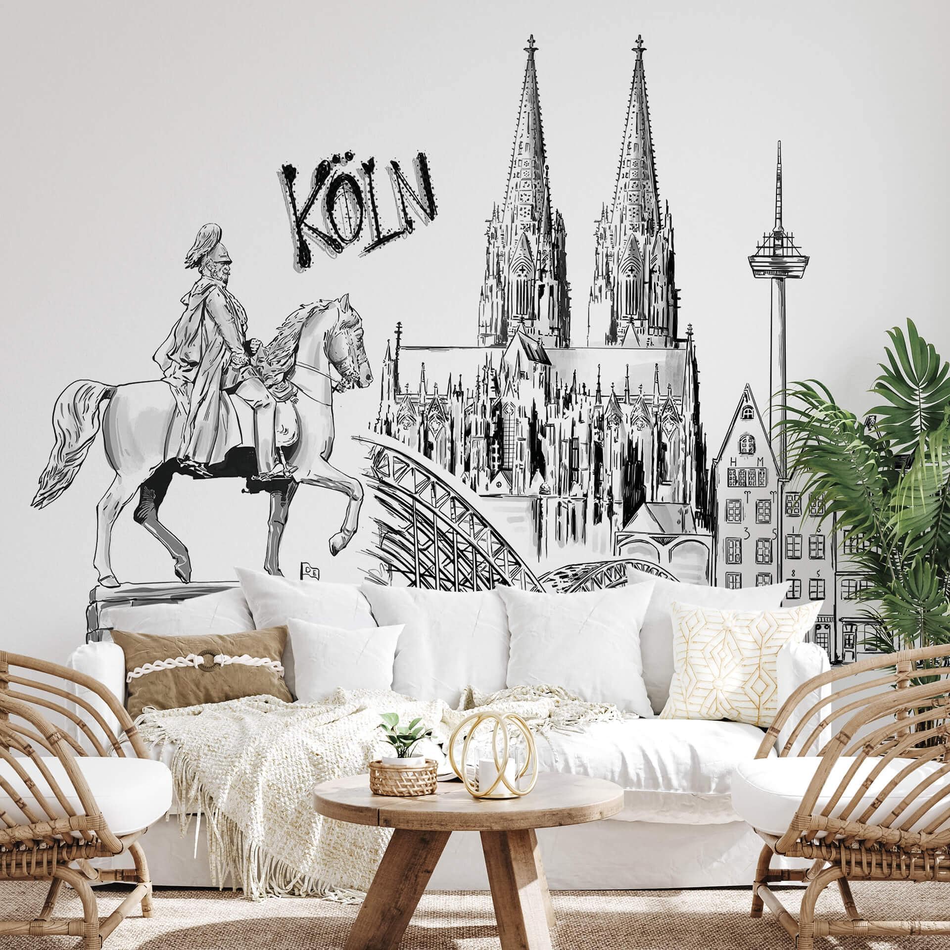 Fototapet Love your City - Köln Sort/hvid