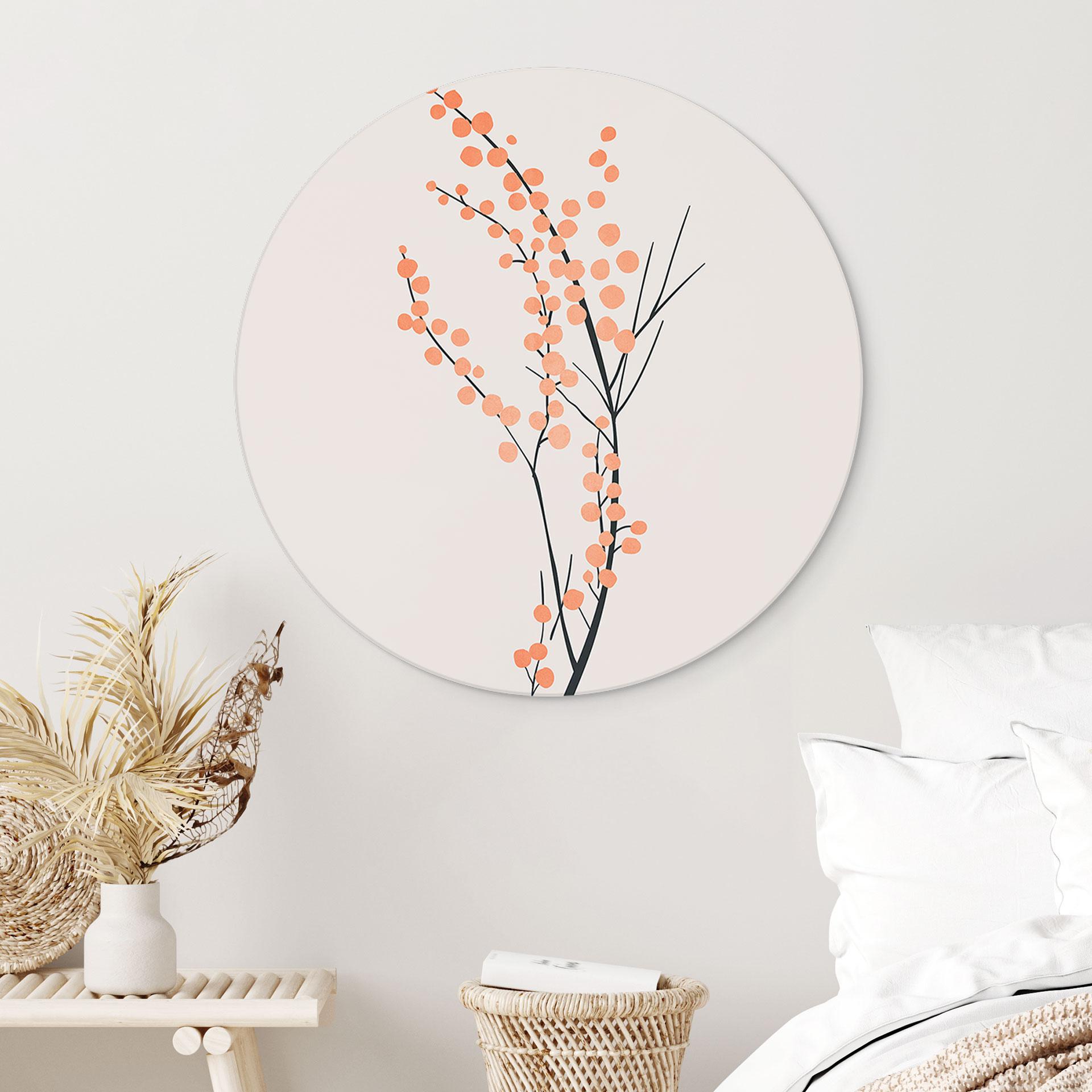 Vægcirkel Ferskenfarvede kirsebærblomster - Kubistika – print på aluminium (Alu-Dibond)