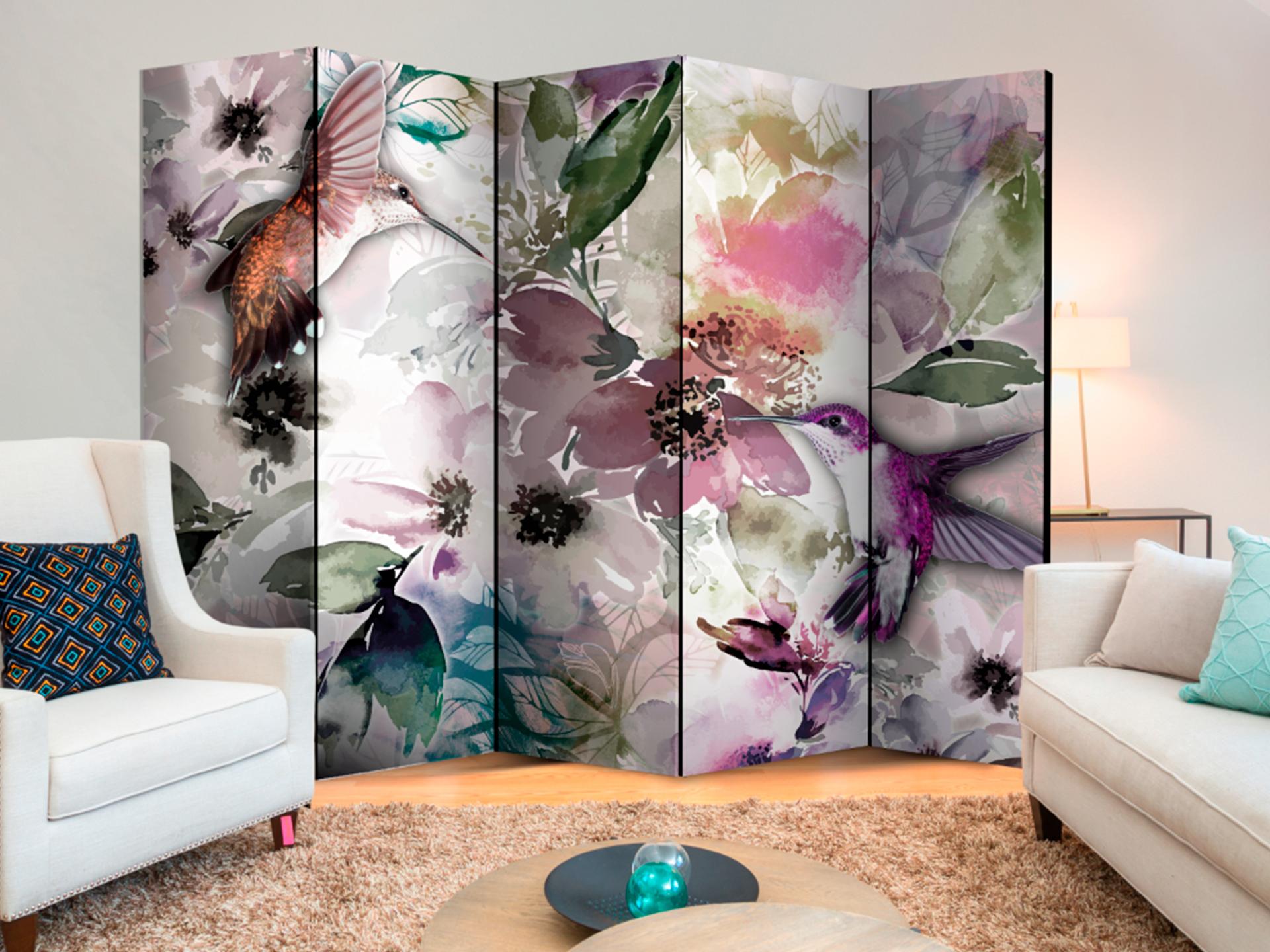 Schermo divisorio - Natura in acquerello , 5 pezzi - 225x172 cm