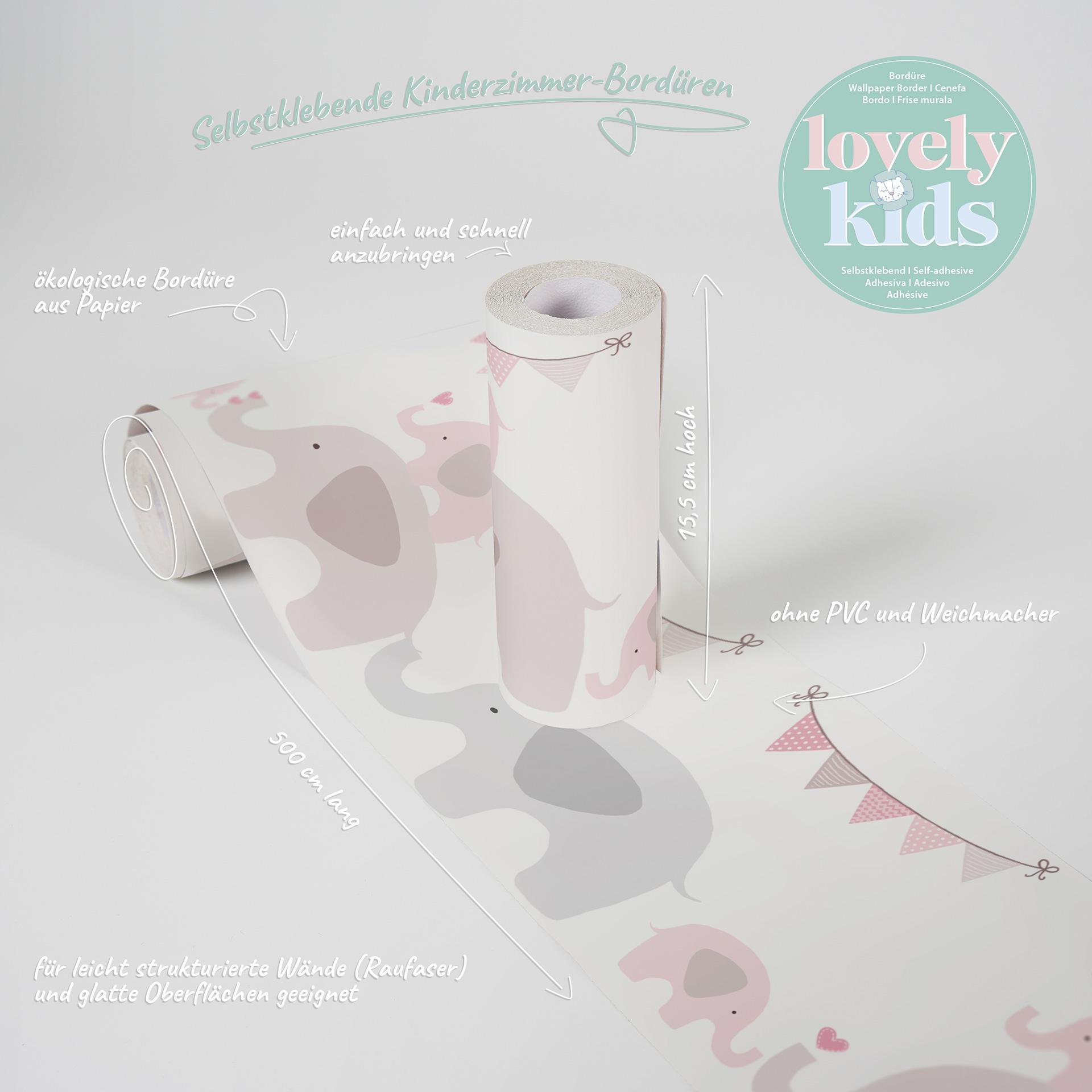 A.S. Création Lovely Kids Frise autocollante enfant - Rosé, Gris