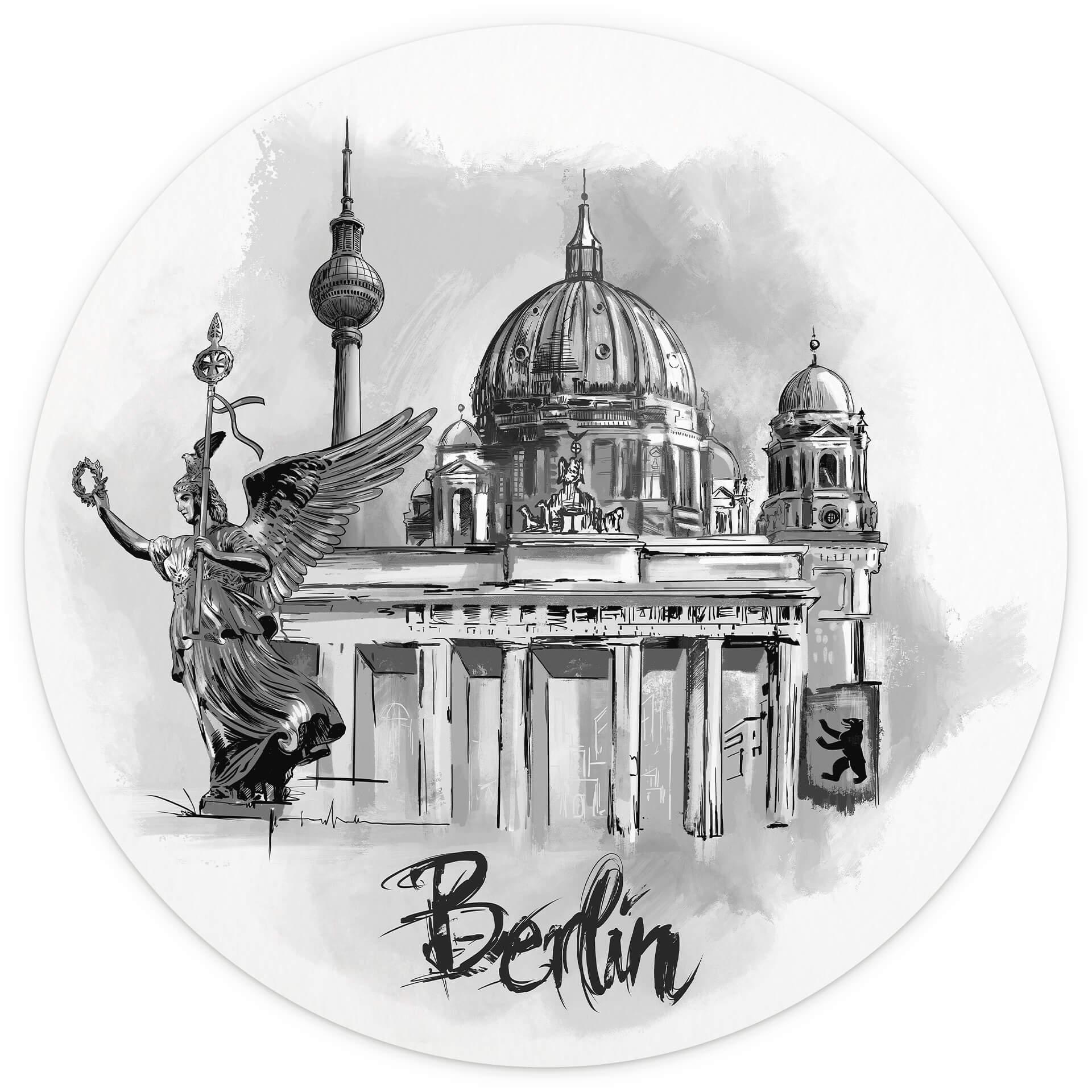 Behangcirkel Love your City - Berlijn - zwart wit - vliesbehang/zelfklevend vliesbehang