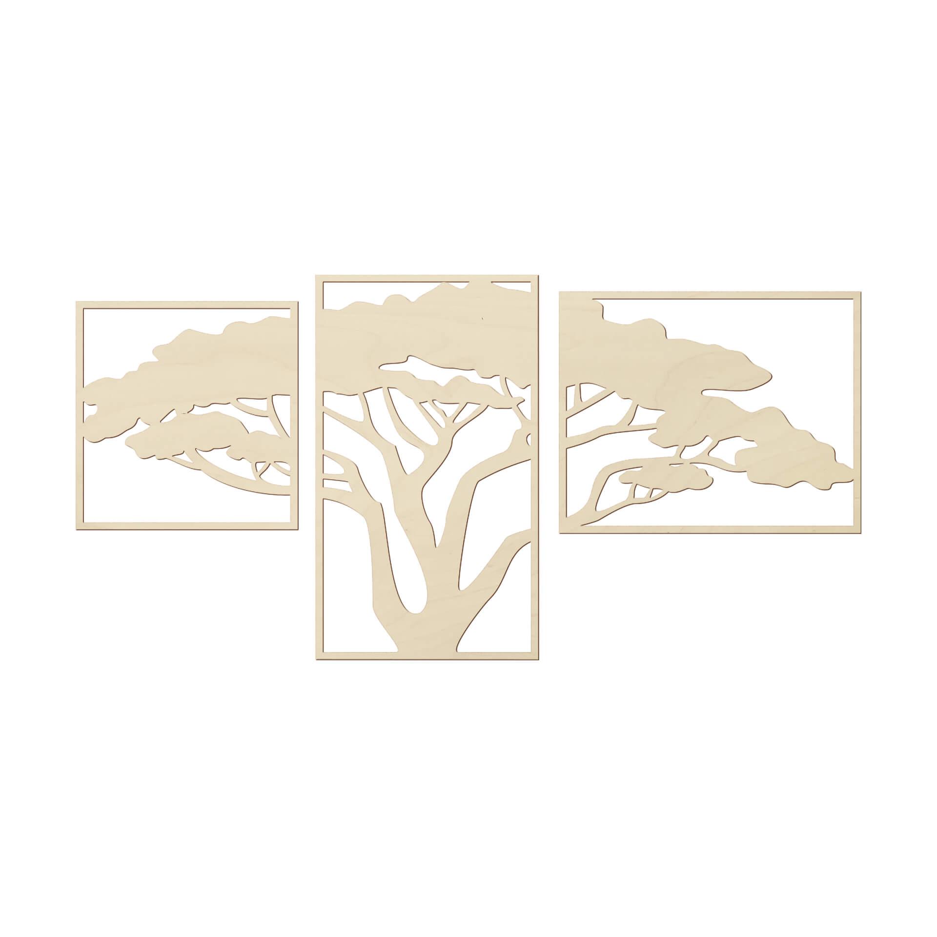 Decoración mural de madera Árbol africano - madera de álamo (3 piezas)