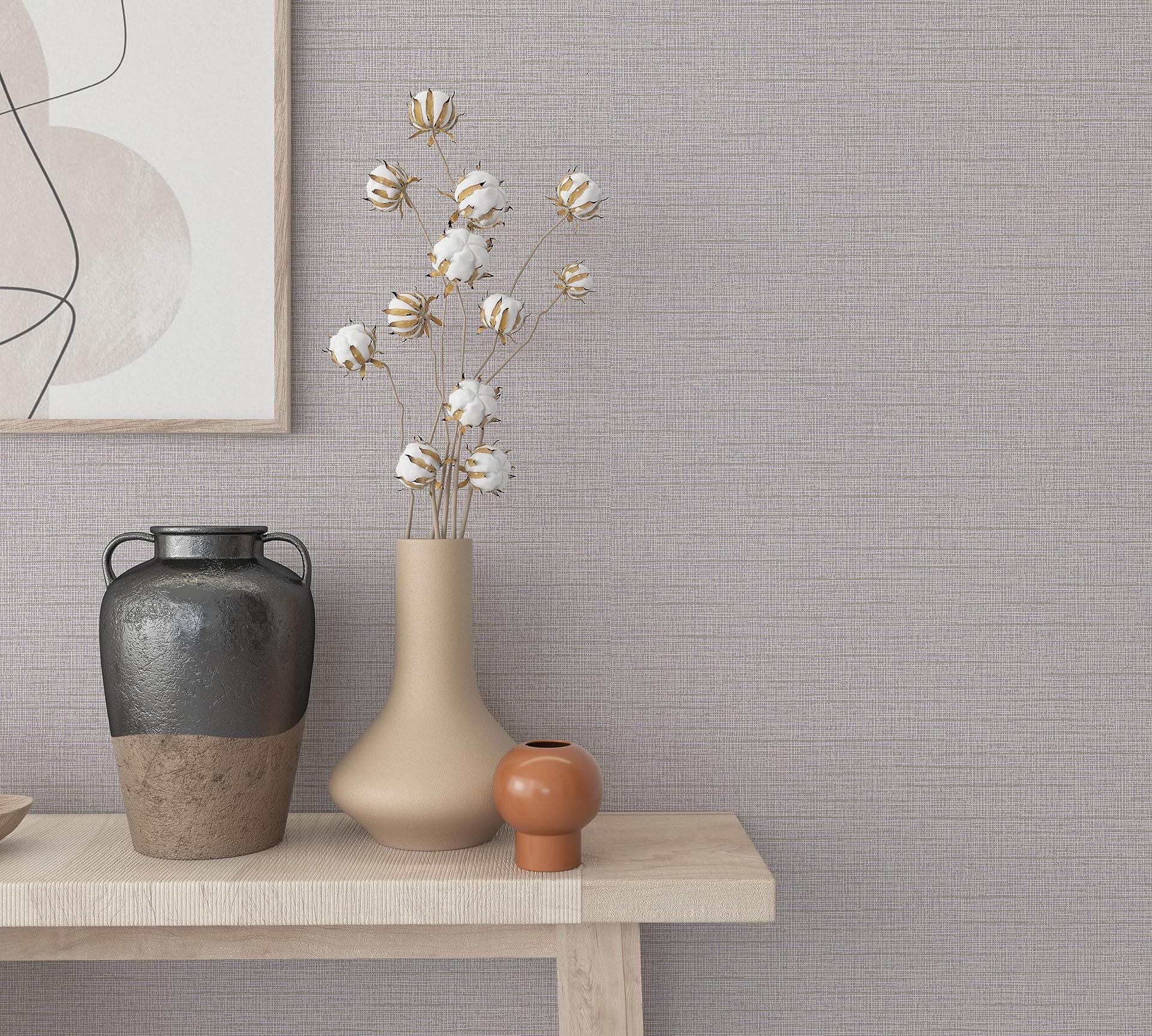 Effen behang, vliesbehang Novamur Yvi beige, lila