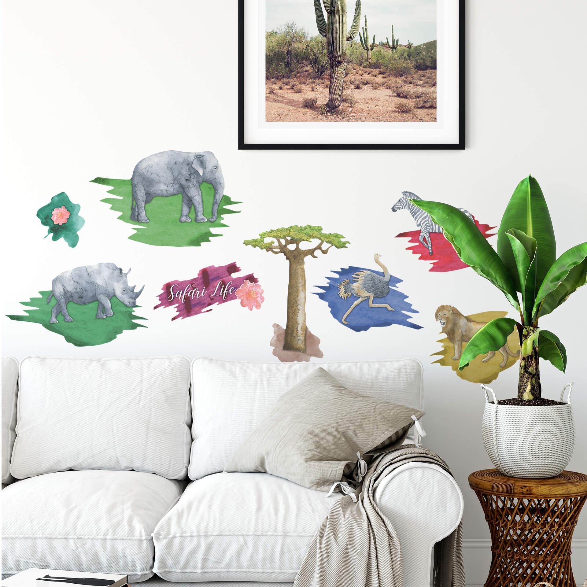 Muursticker set Aquarel Safari