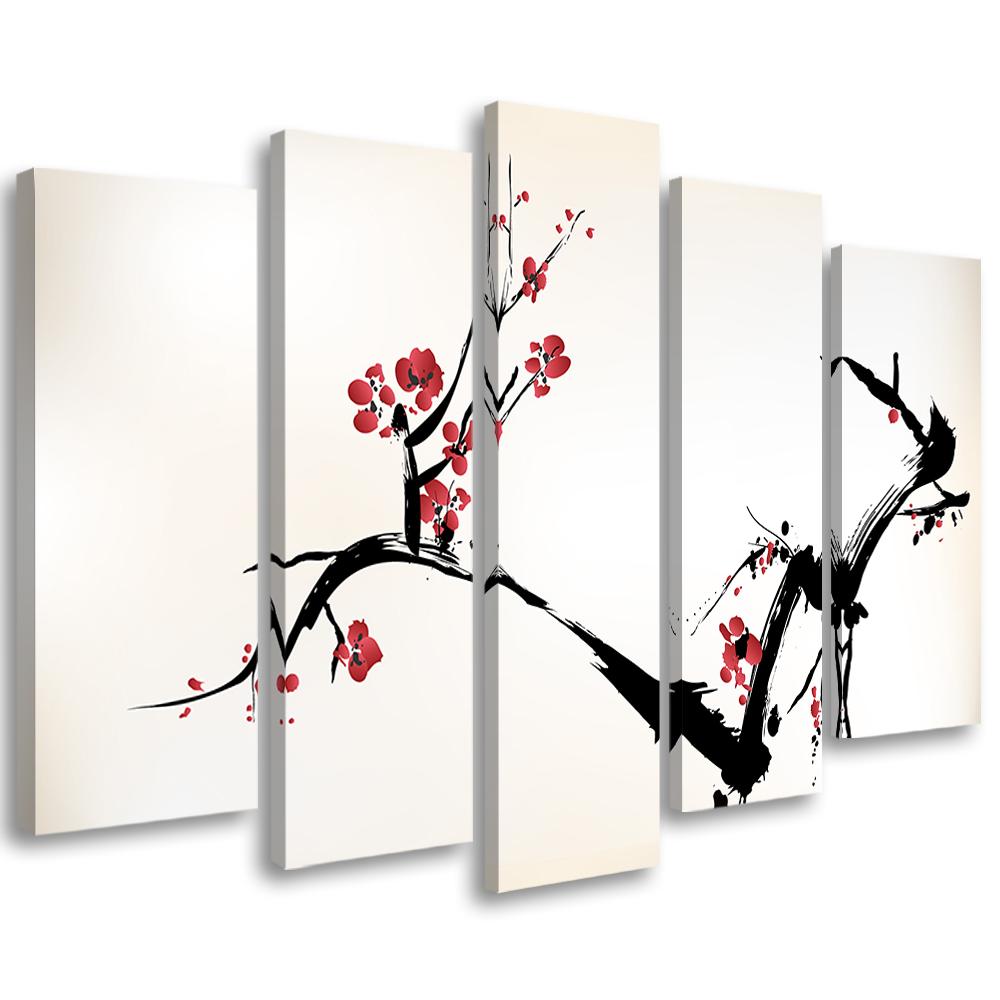 5 stykke lærredsprint Cherry Blossom Japan Nature