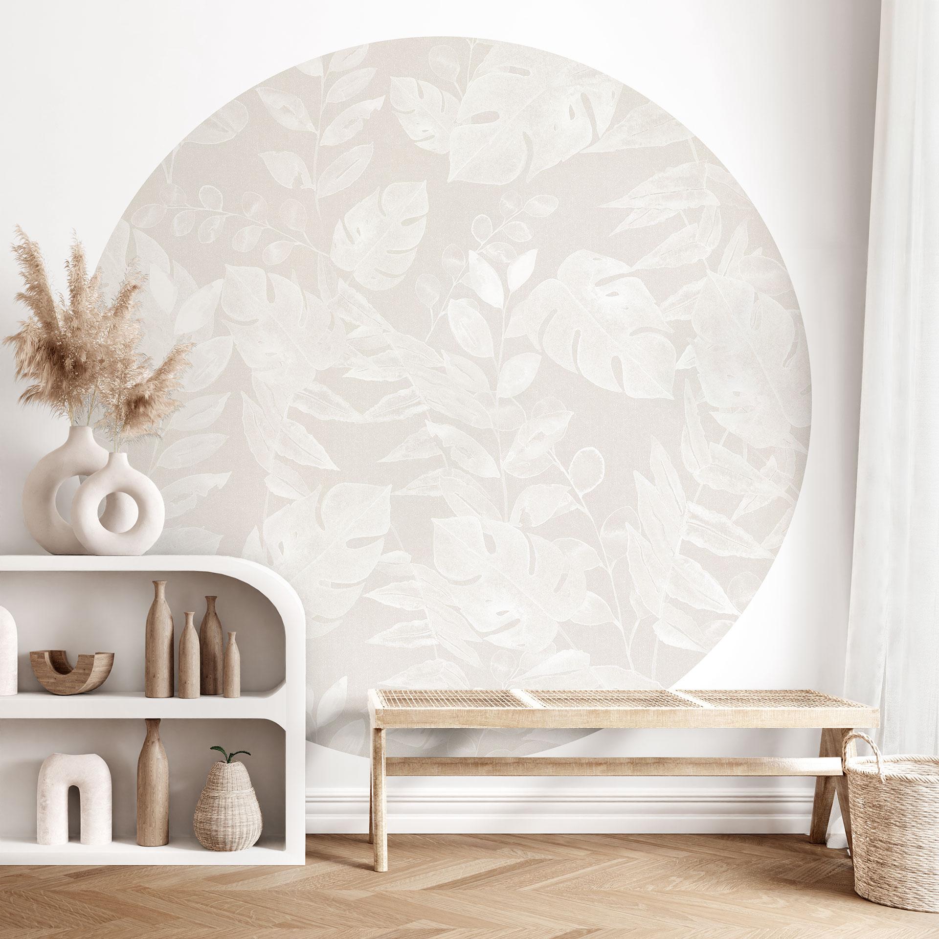 Tropical Leaves Beige - Blomsterdekoration - Rund - Selvklæbende/ikke-vævet