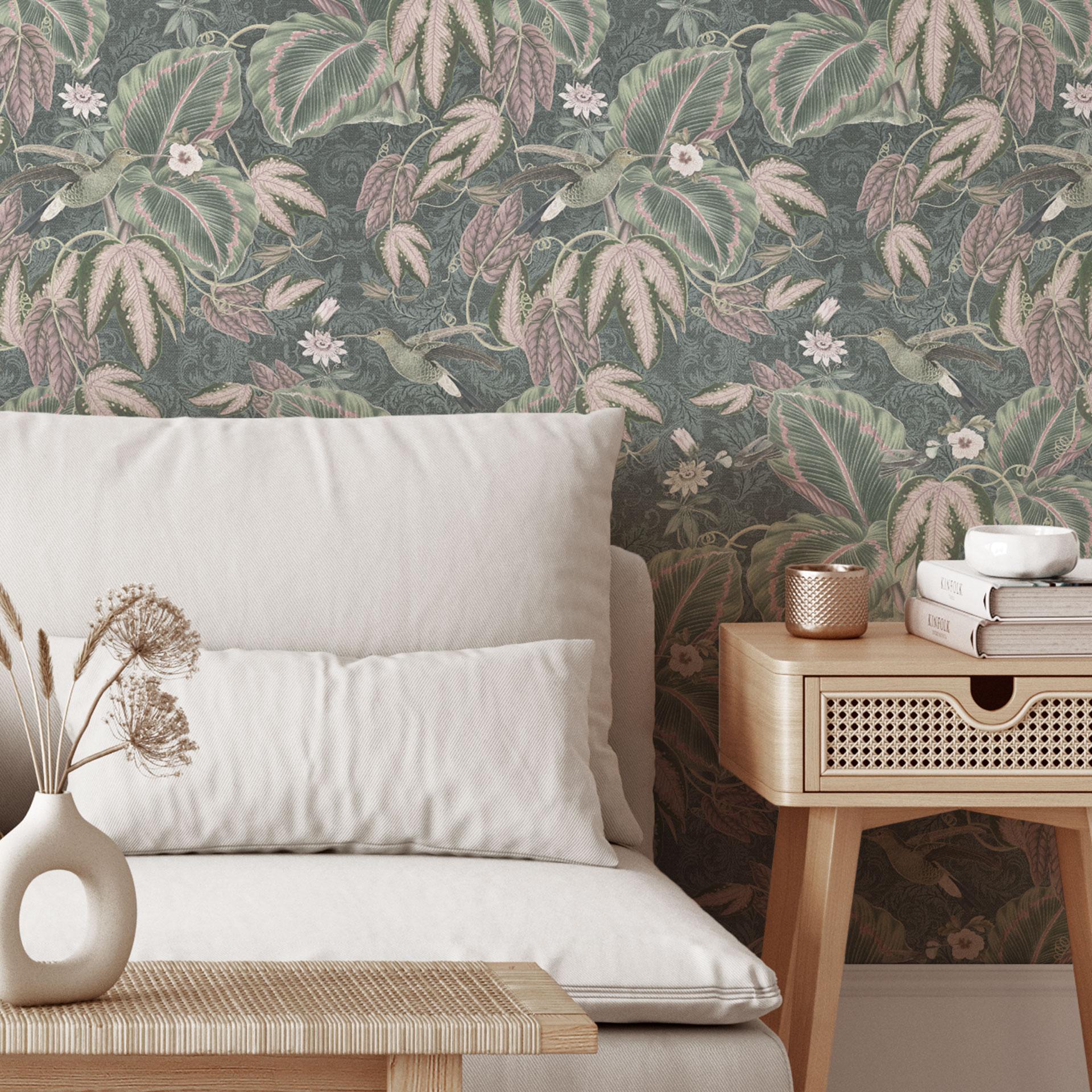 Patroonbehang kolibries in een tropisch woud | jungle behang - Bloomery Decor