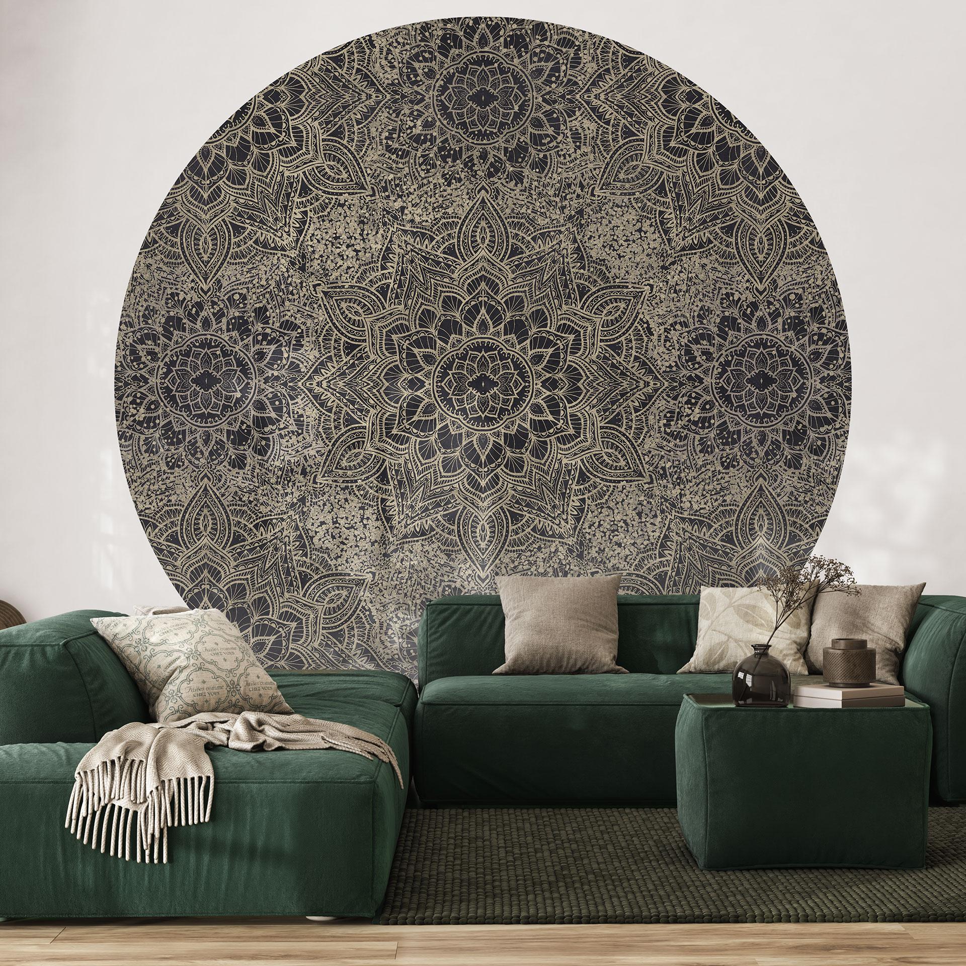 Fototapete Mandala Boho Antikgold - Bloomery Decor - Rund - Selbstklebend/Vlies