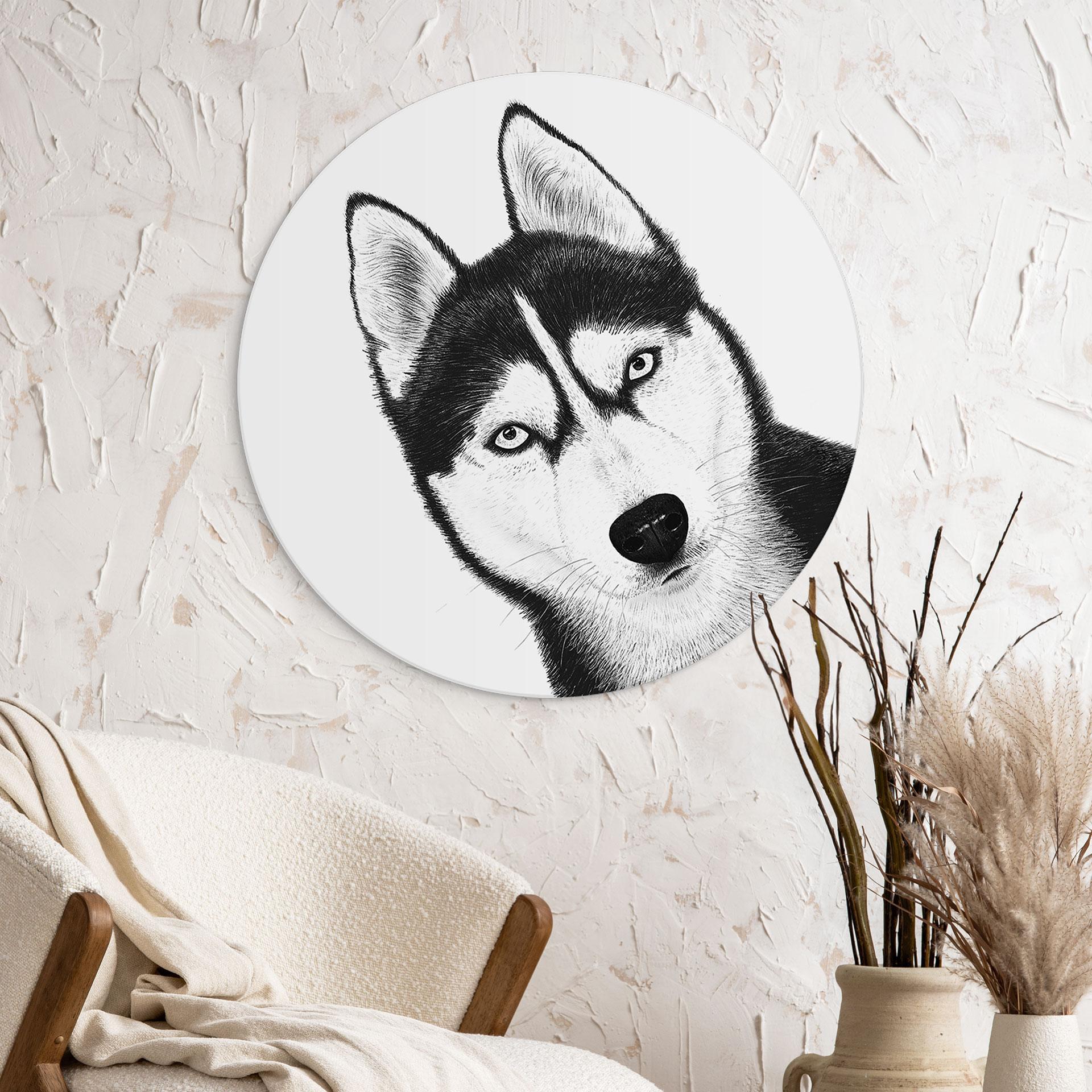 Rundt vægmaleri Siberian husky - hundeportræt - Korenkova – print på aluminium (Alu-Dibond)