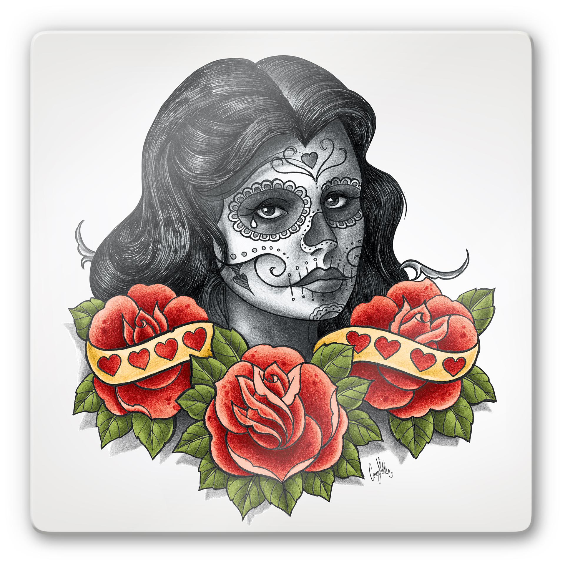 Tableau en verre - LA Ink - Femme et Sugar Skull