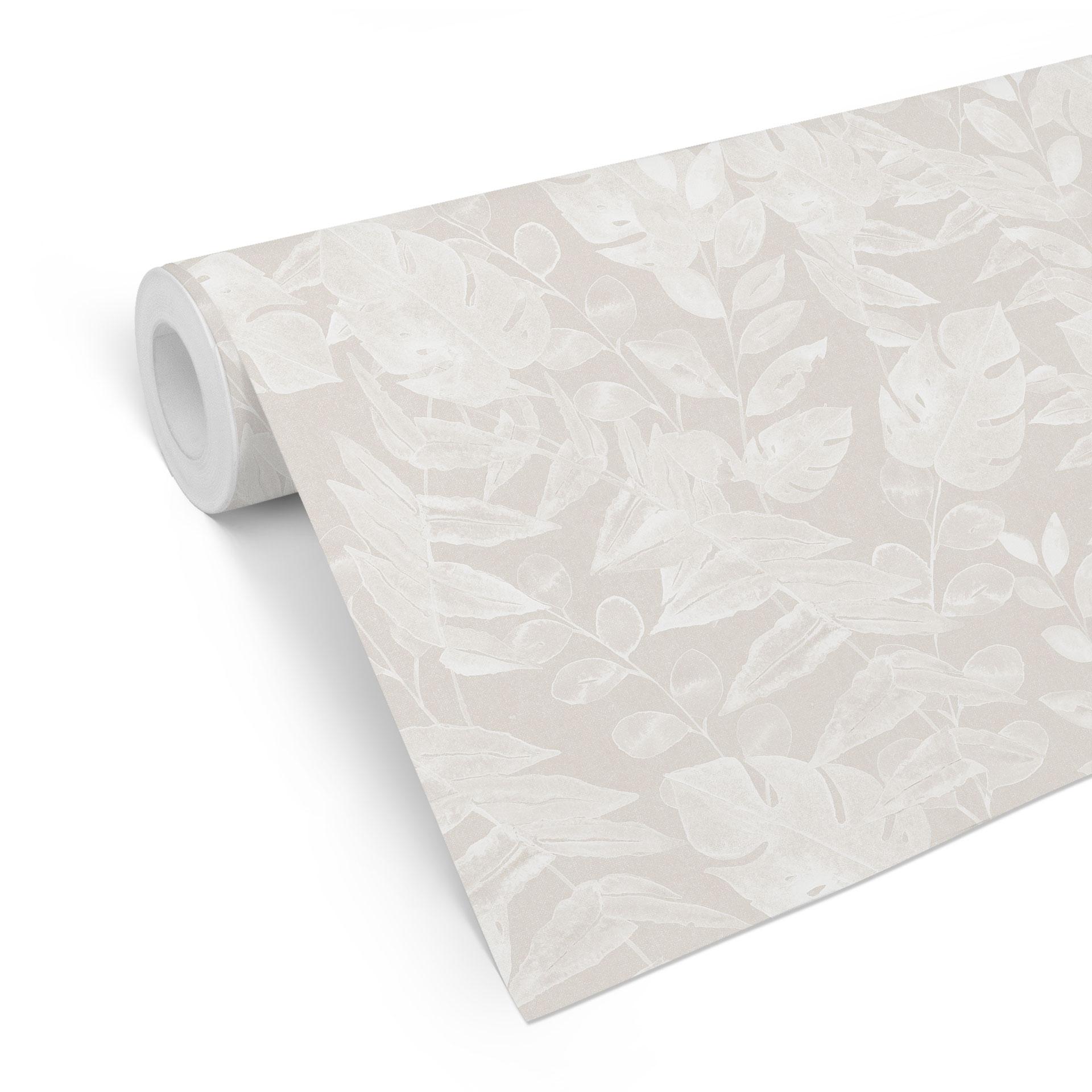 Tapet med mønster af planter, tropiske blade, beige - Bloomery Decor