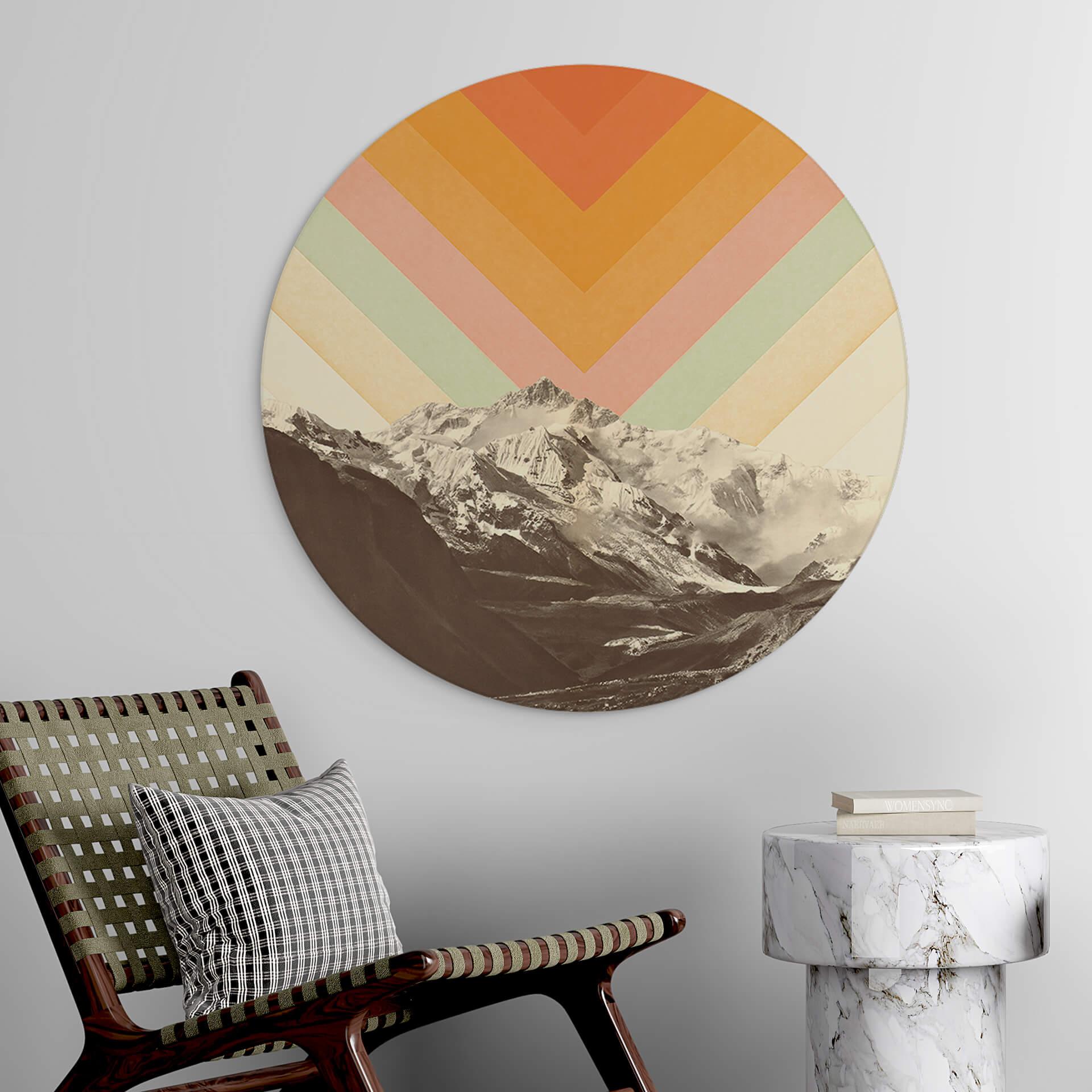 Vægcirkel Bodart - Retro Mountain Landscape – print på aluminium (Alu-Dibond)