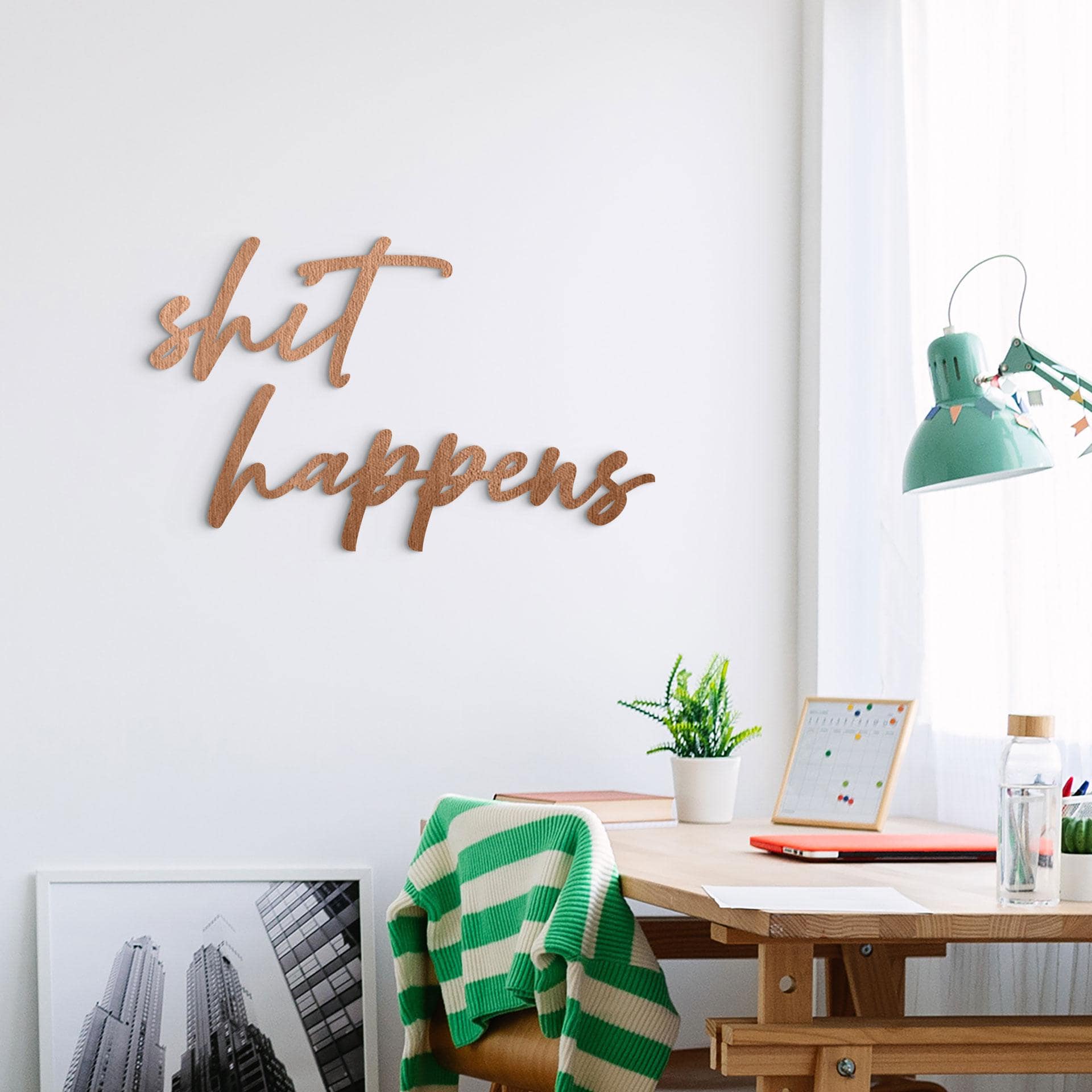 Træ vægdekoration mahogni finer shit happens