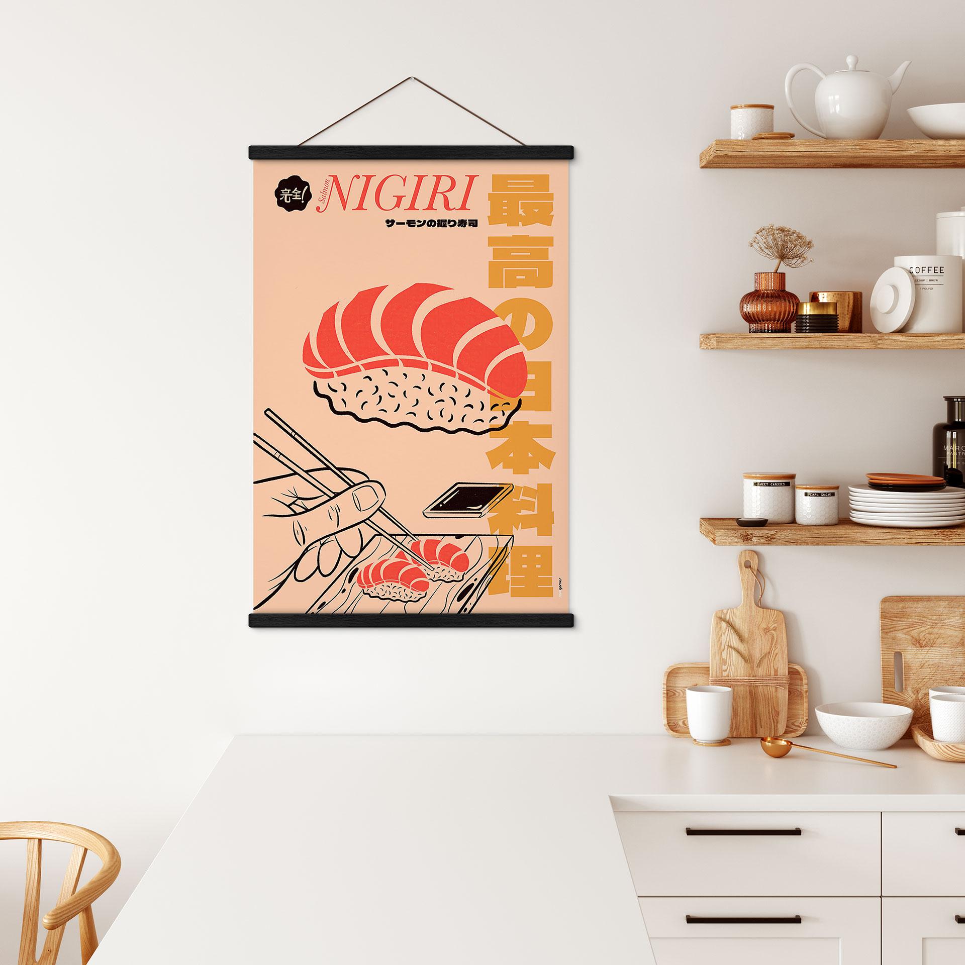 Obraz tkaniny kuchnia japońska vintage - Sushi łosoś - Gomes