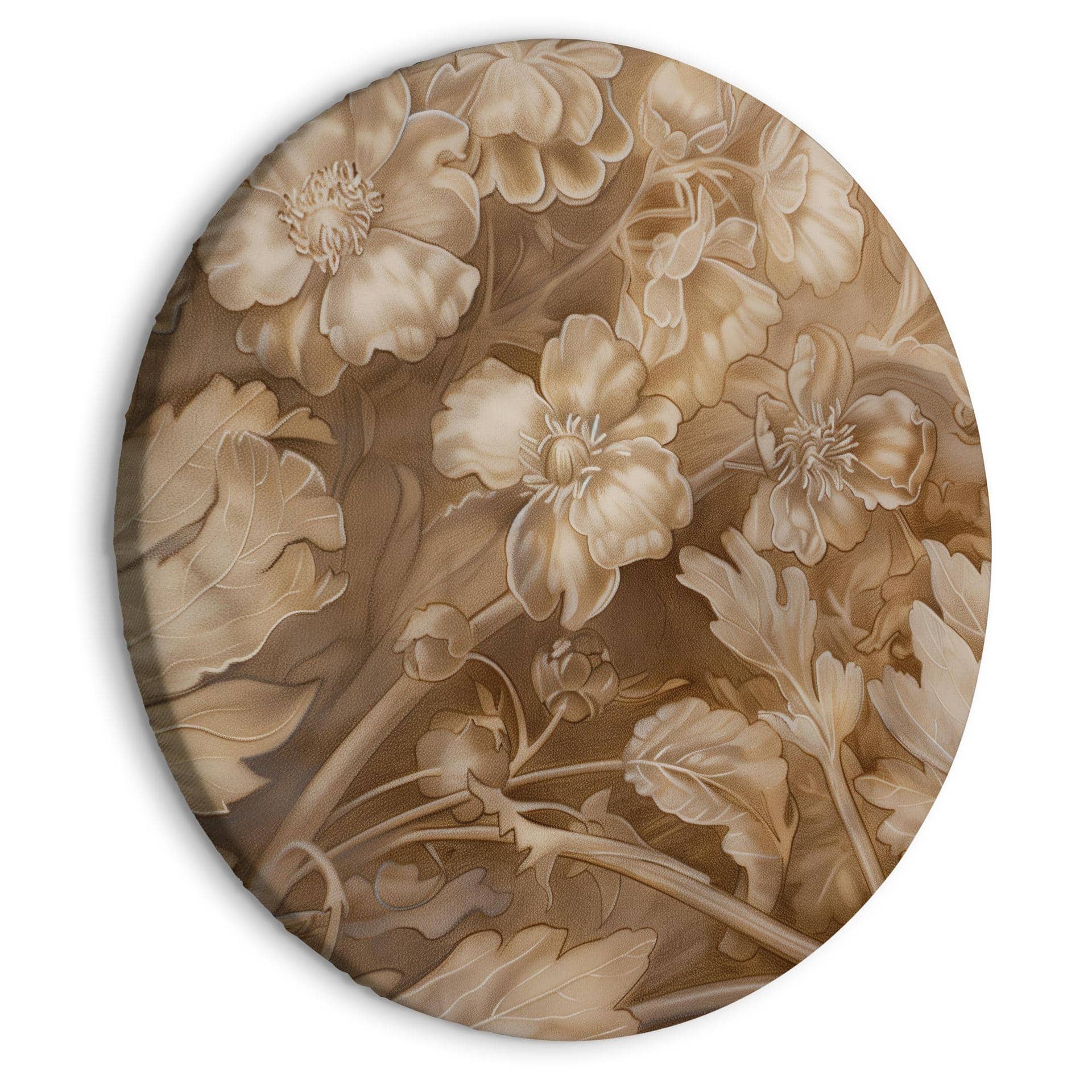 Rundes Leinwandbild Florale Ornamente in zarten Sepia- und Brauntönen