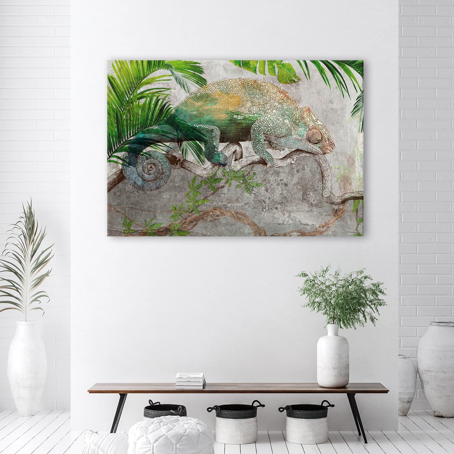 Canvasbillede, Kamæleon på en gren i junglen