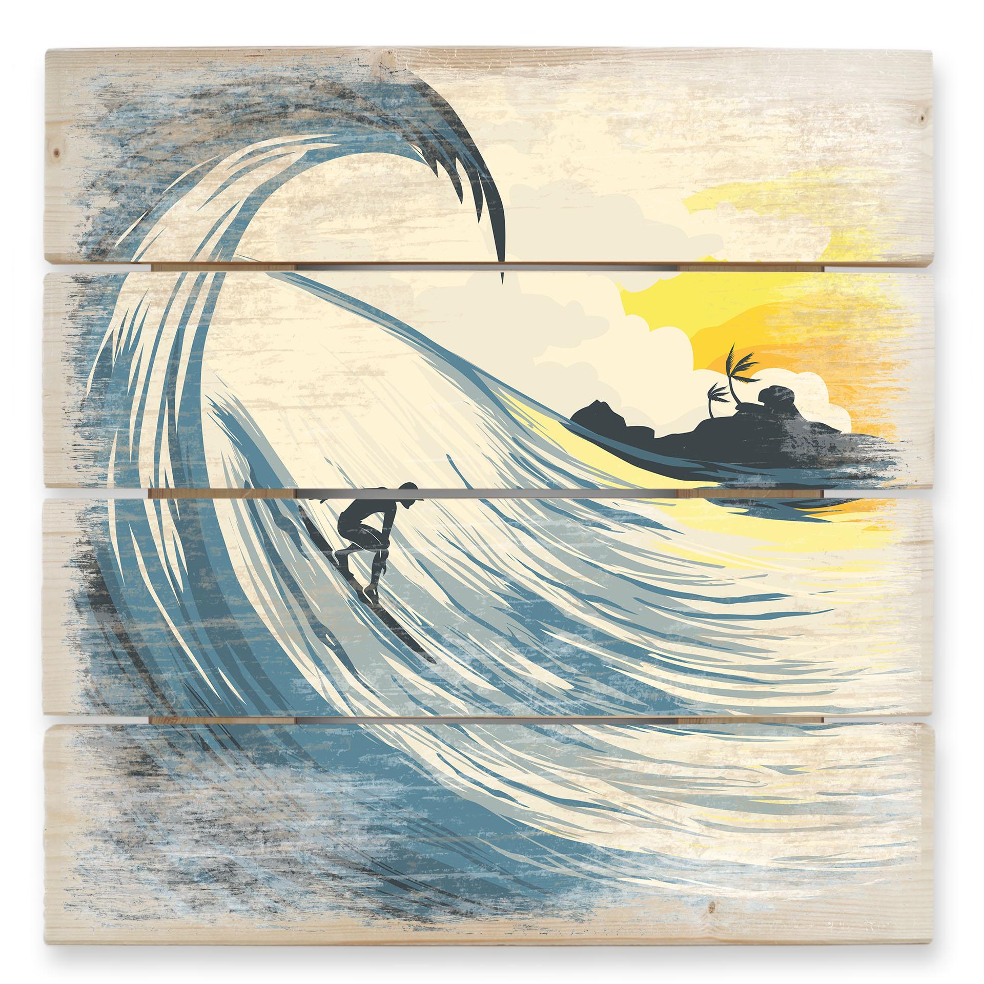 Cuadro de madera Tropical Island Wave - 40x41,5 cm