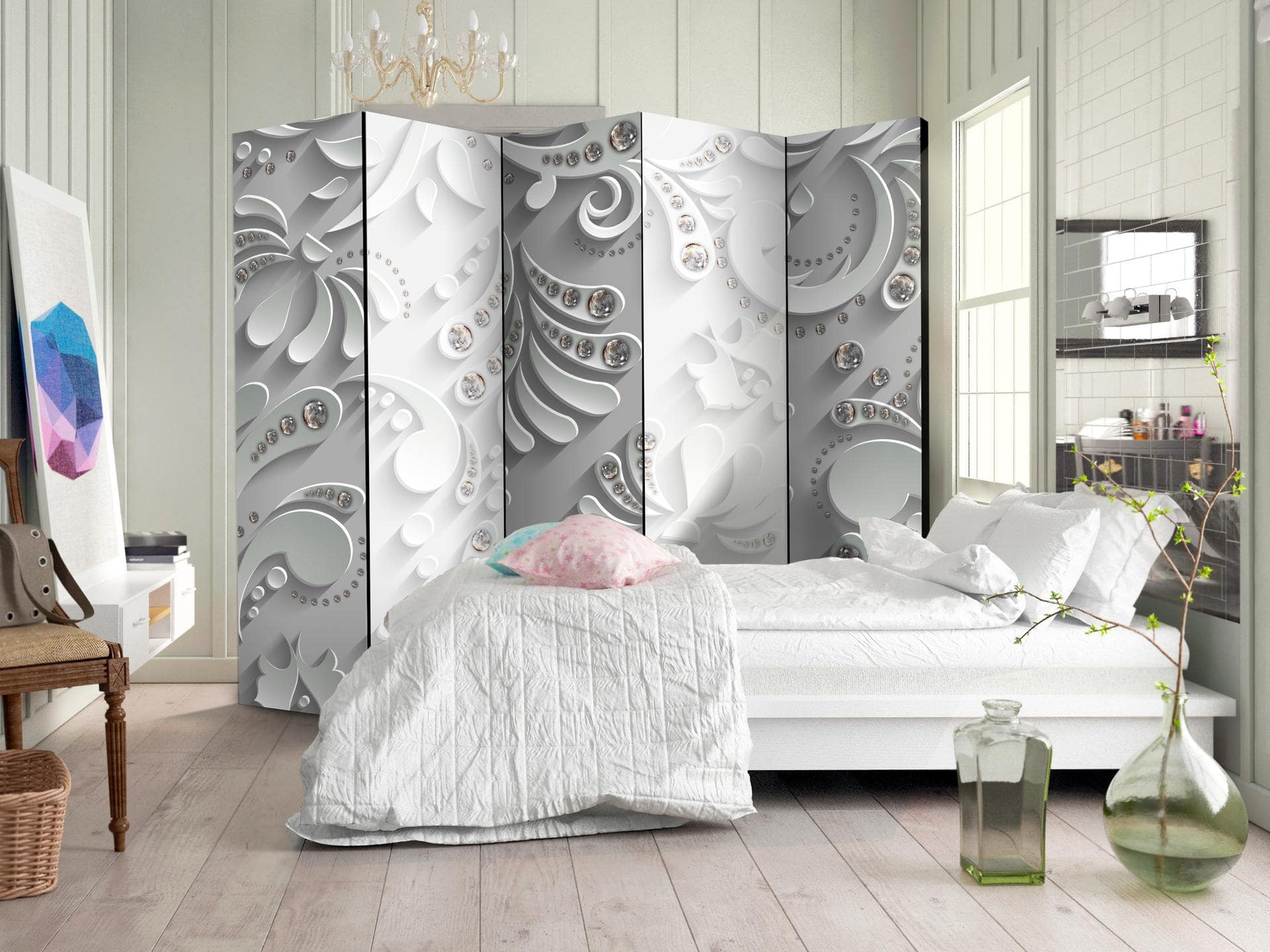 Schermo divisorio - Fiori in cristalli , 5 pezzi - 225x172 cm