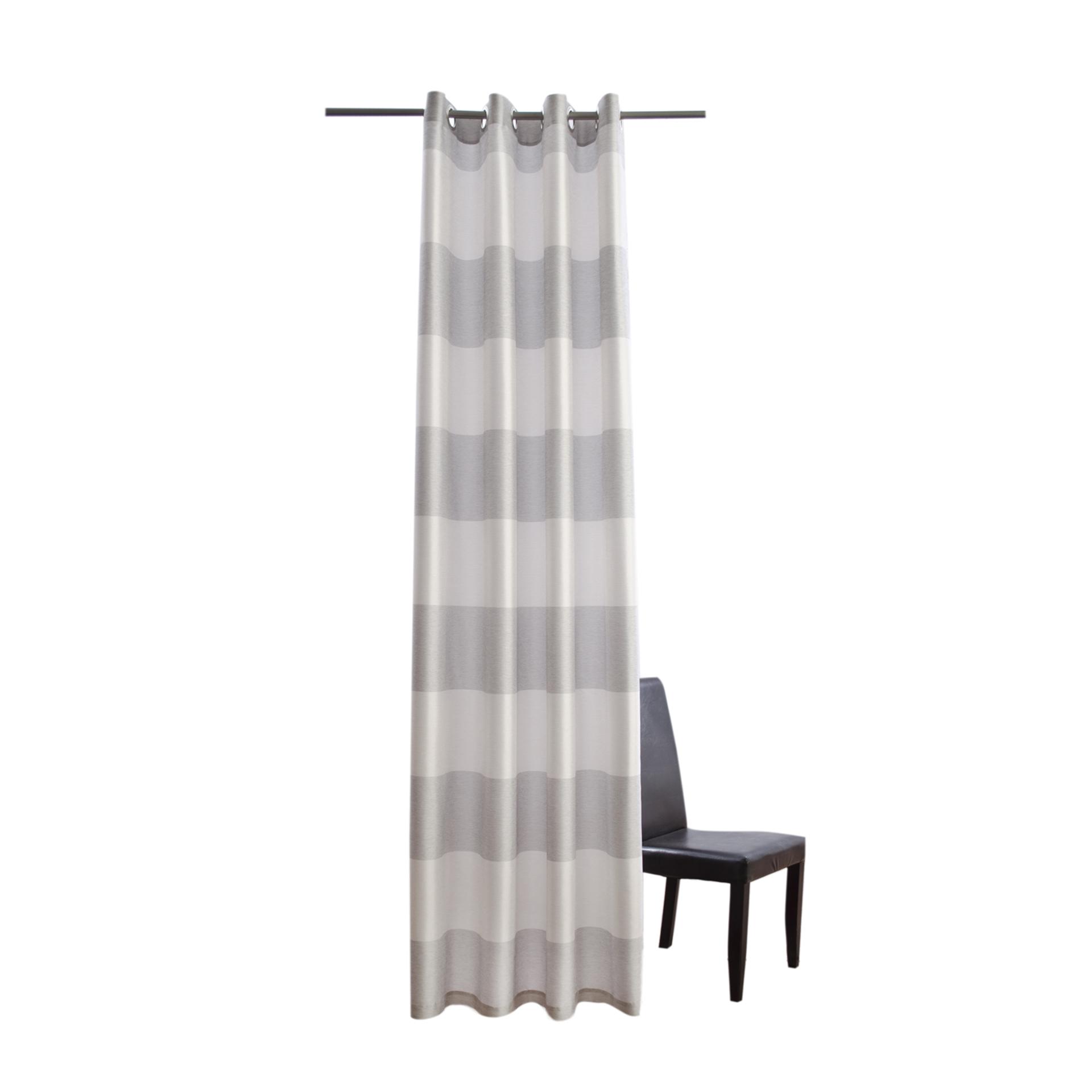 Ösenvorhang silber und weiß - Gardine mit Querstreifen - Vorhang mit Ösen