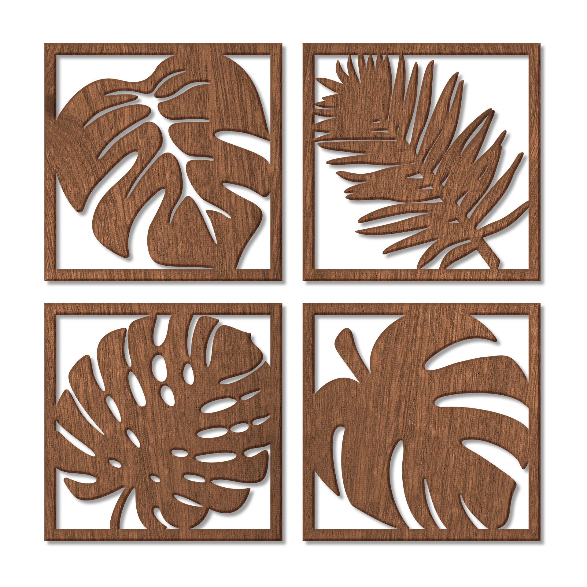 Houten Wanddecoratie – Set van vier bladeren