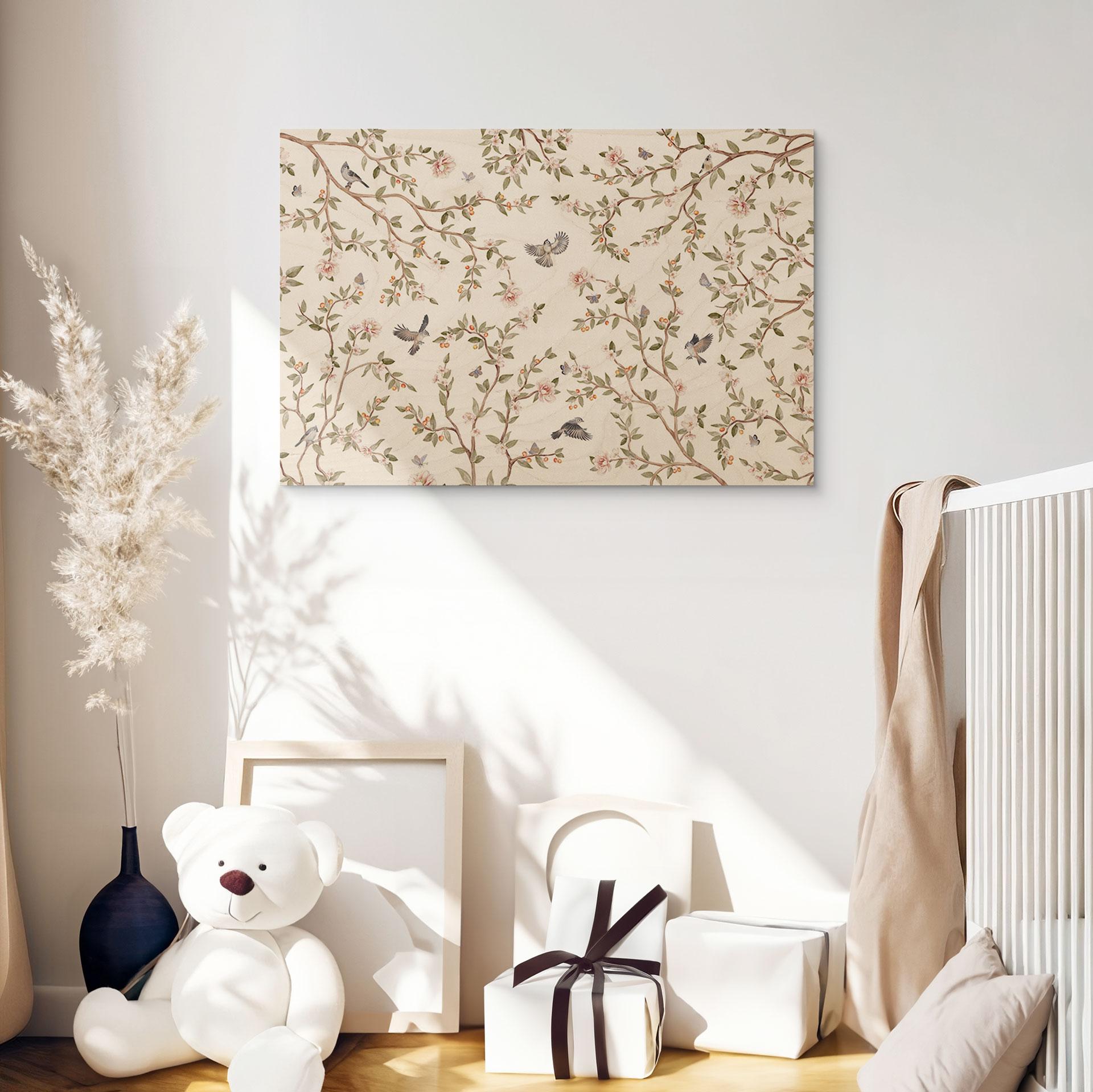 Holzbild Rosenstrauch mit Vögeln - Kikki Belle
