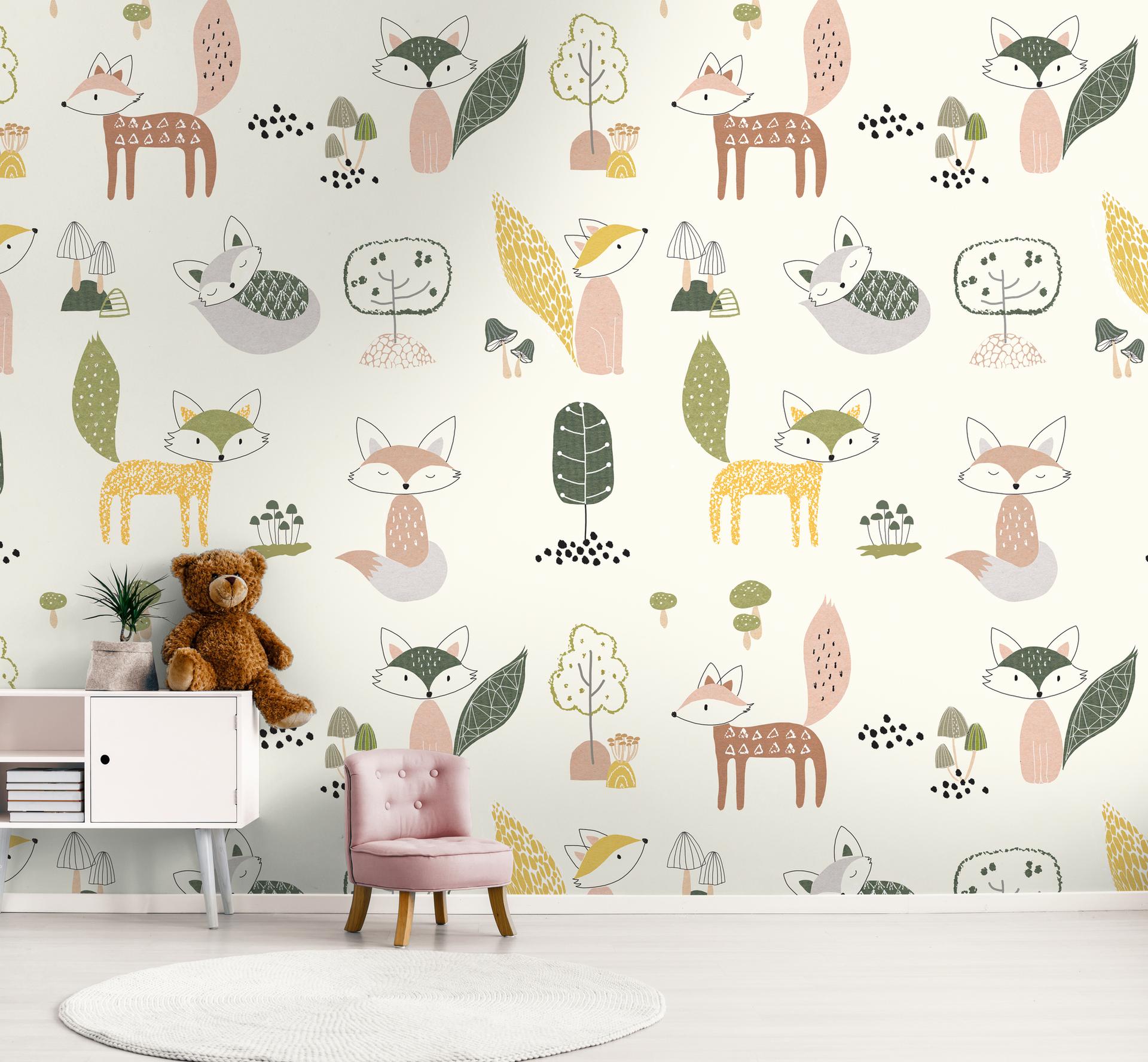 Børnehavetapet farvet creme - non-woven tapetkunst til børn Livingwalls - mat og glat