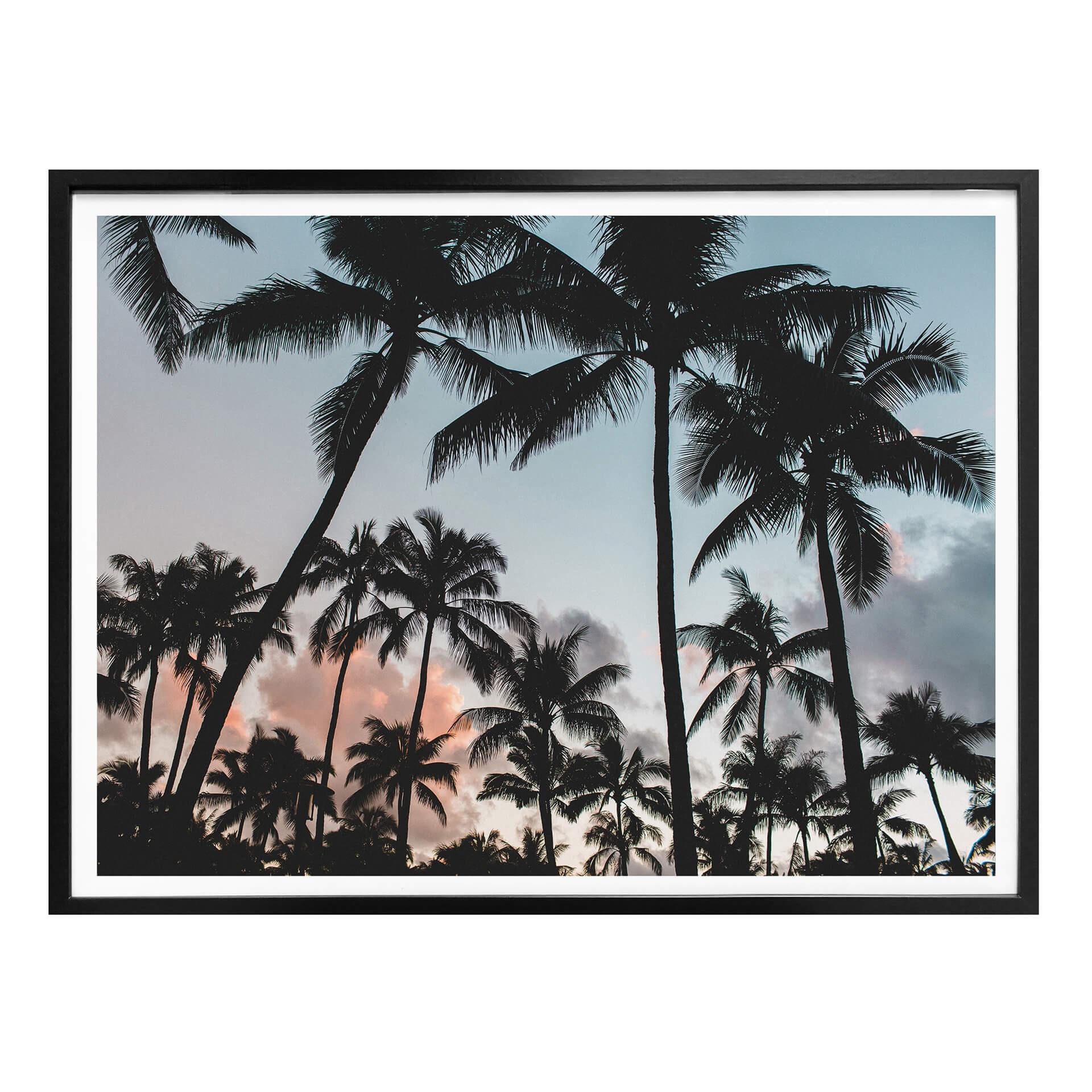 Póster Puesta de sol y palmeras