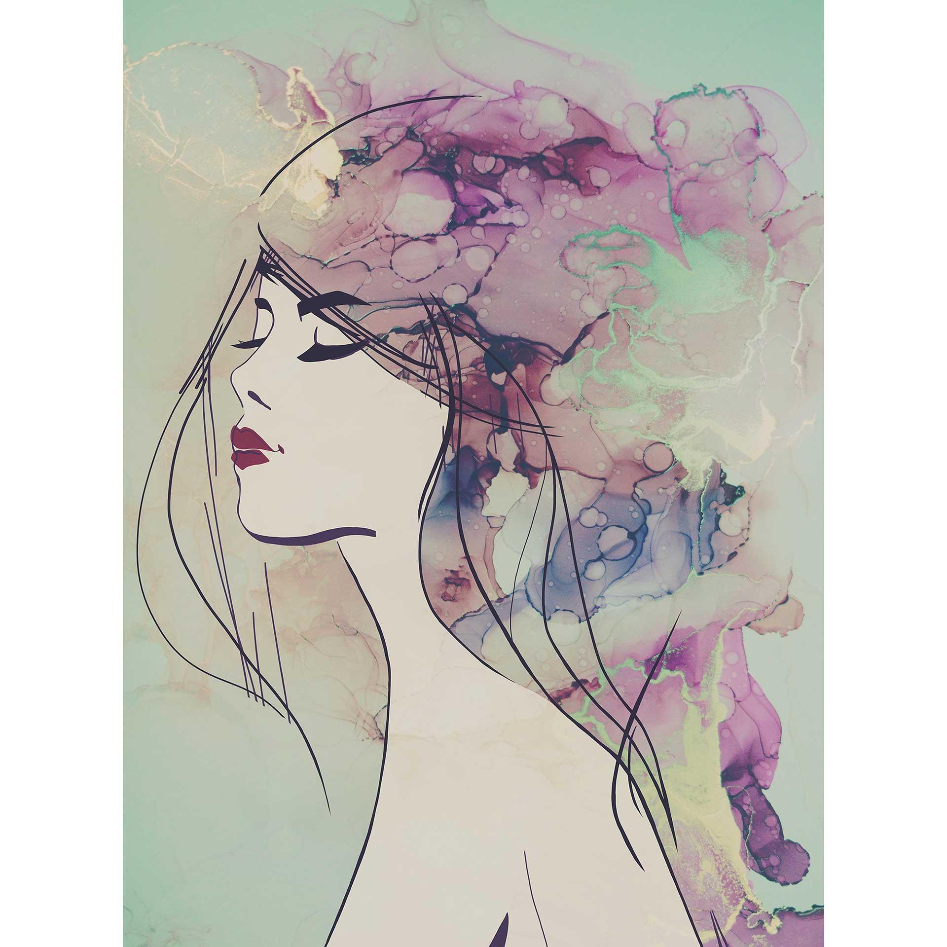 Livingwalls papier peint photo ARTist Lady motif aquarelle beige, vert, noir, violet