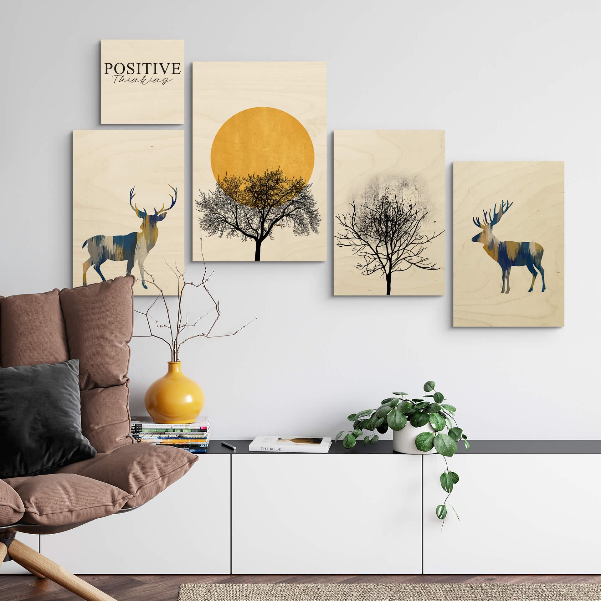 Plakat drewniany Orara Studio - Łoś niebiesko-żółty