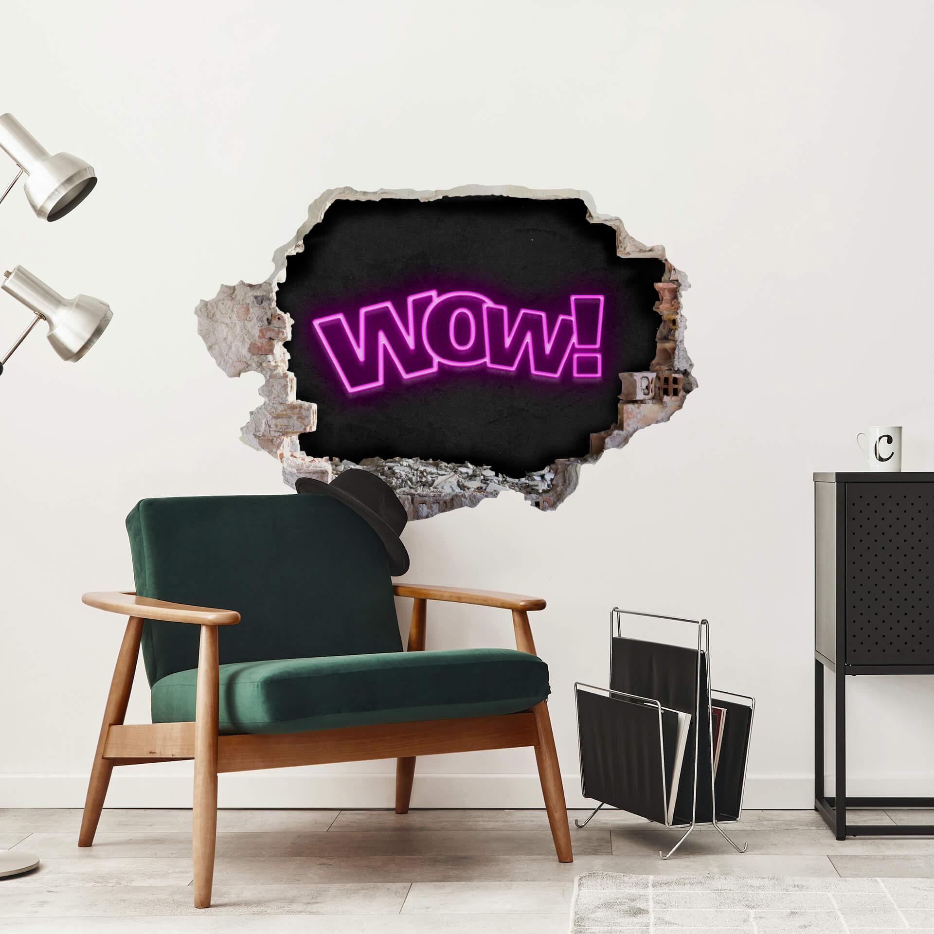 3D Muursticker WOW - neon stijl