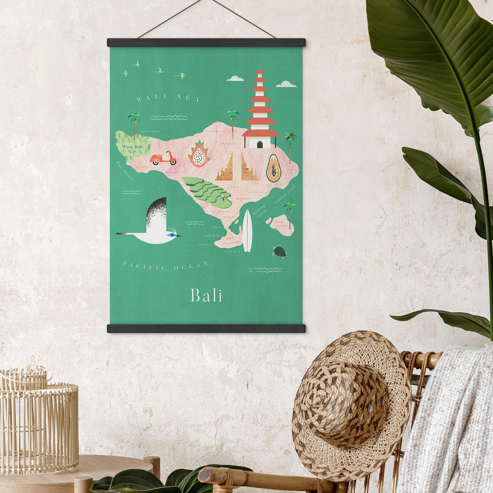 Tekstil plakat Kort over Bali - Rivers